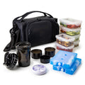 ThinkFit Insulated Meal Prep Lunch Box - 6 Containers & Shaker Cup - Black