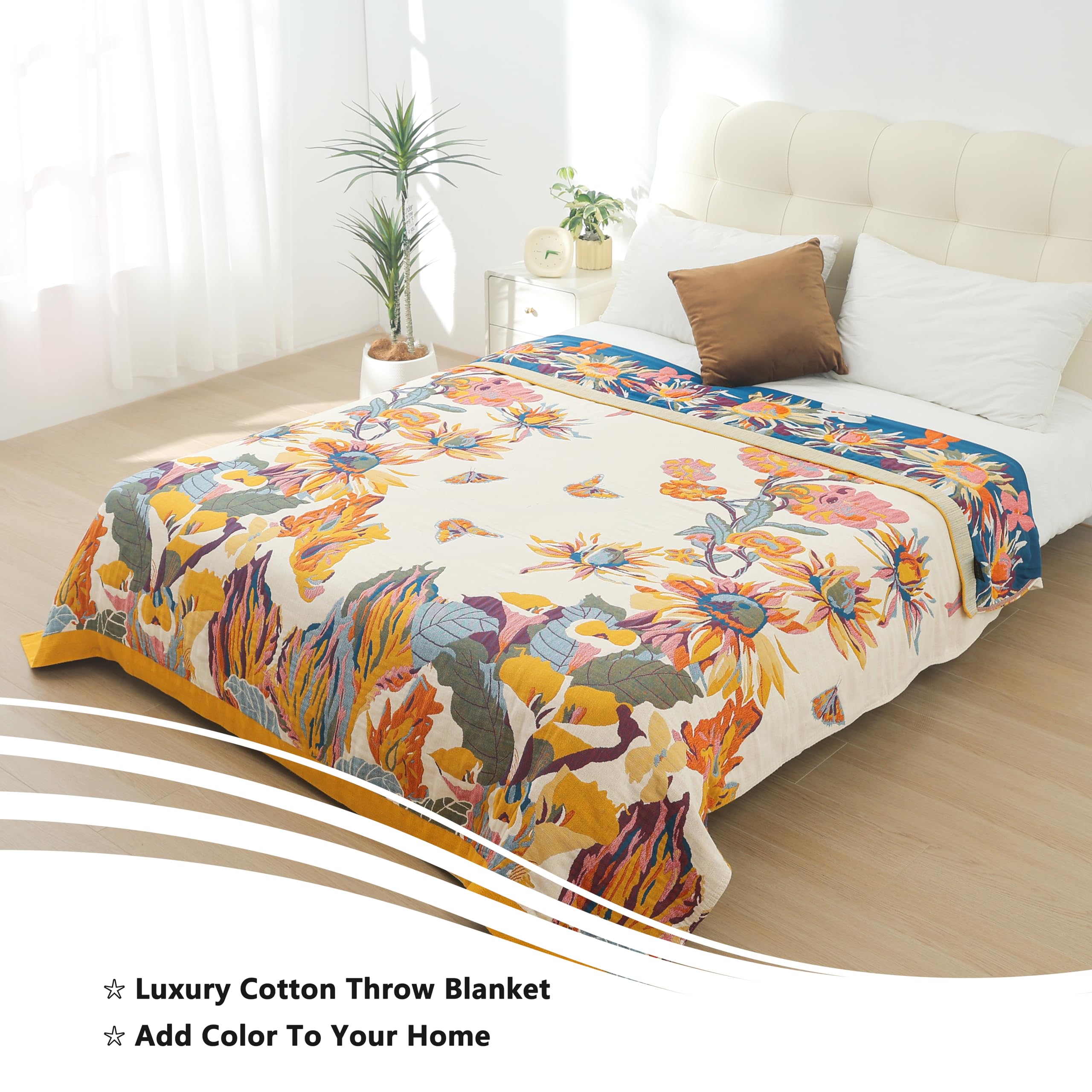 VANJOROY 100% Cotton Bohemian Throw Blanket – Soft Double-Sided Bedspread