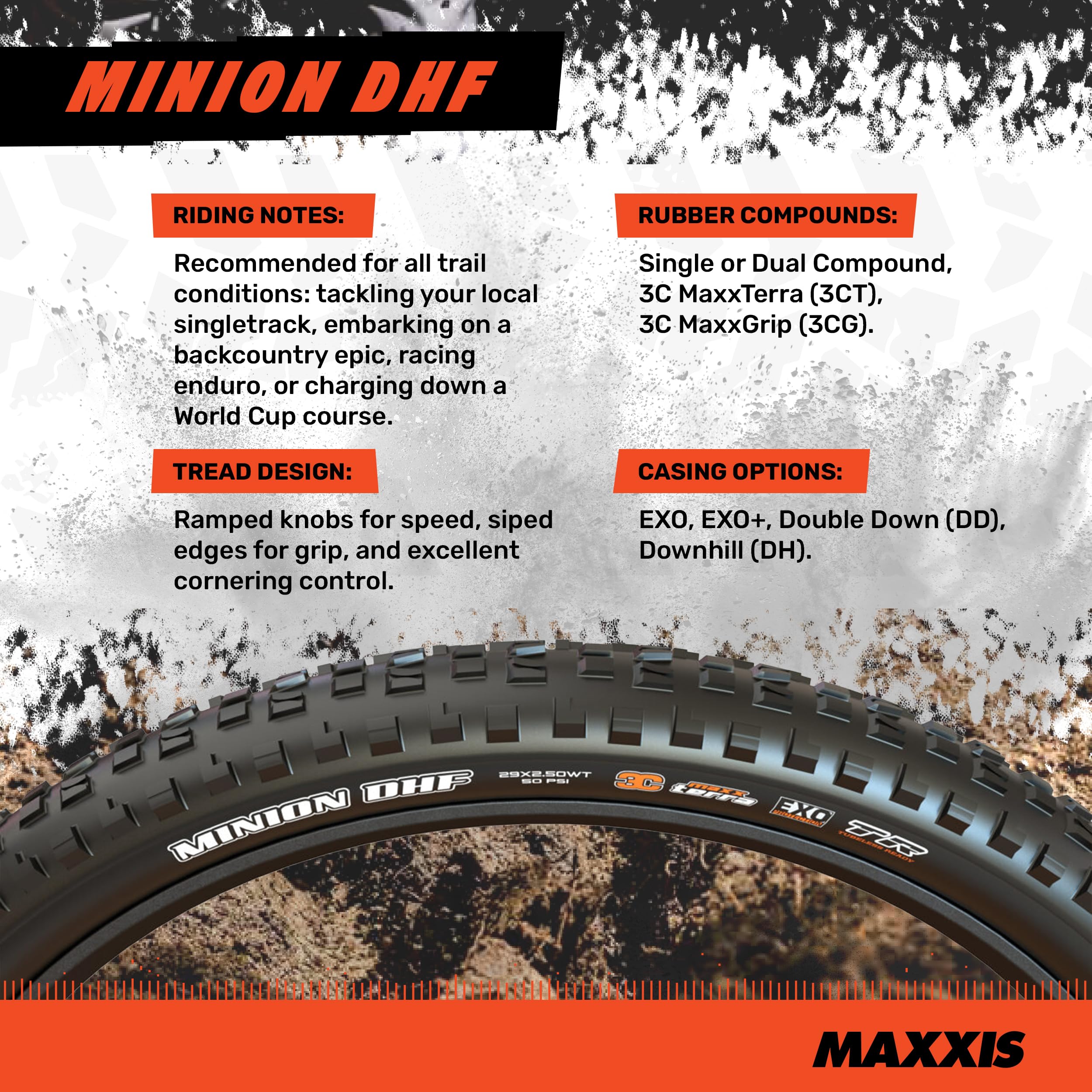 Maxxis Minion DHF MTB Tire - 29x2.50 WT 3C MaxxGrip EXO TR Folding