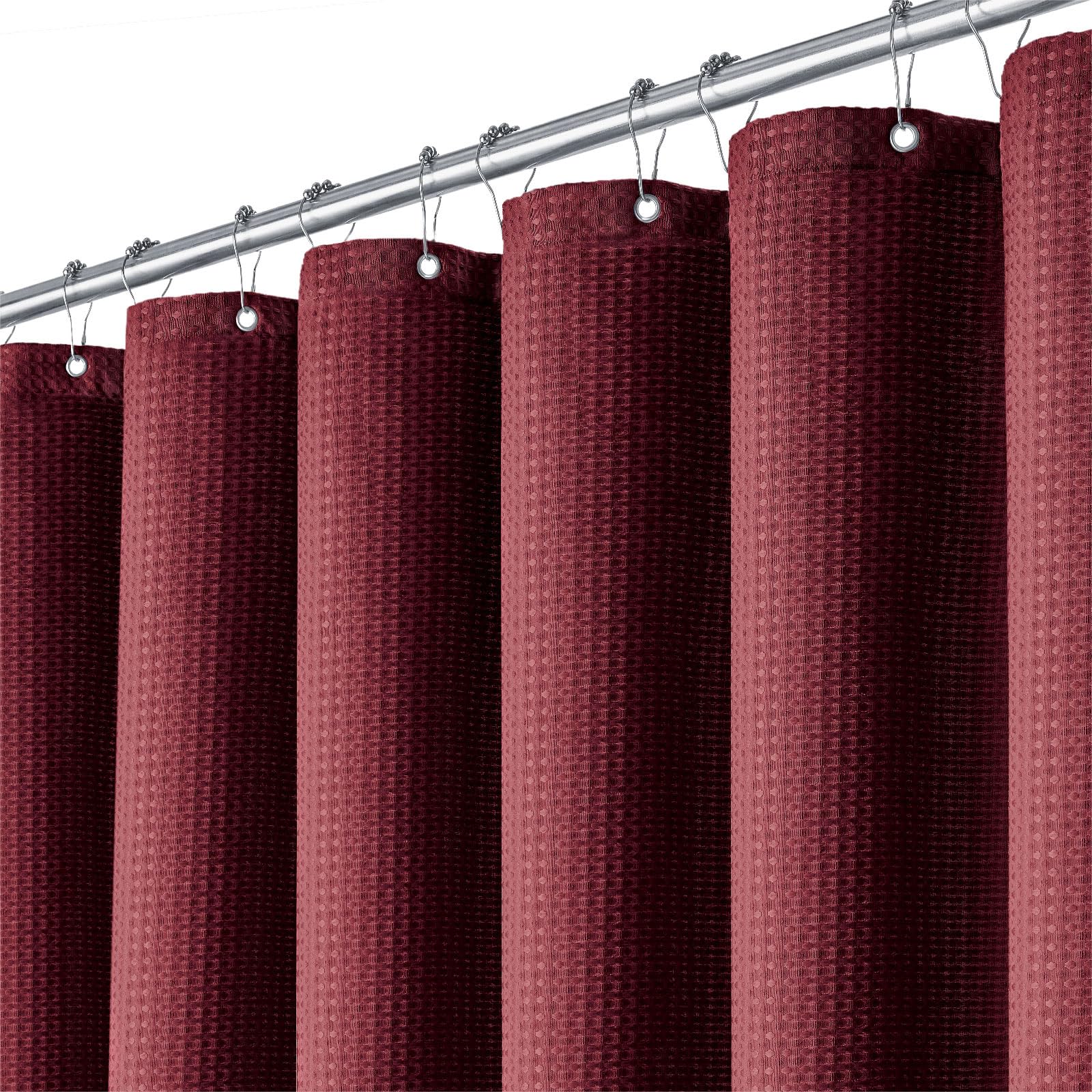BTTN Red Waffle Shower Curtain – 182x200cm Waterproof Weighted Fabric