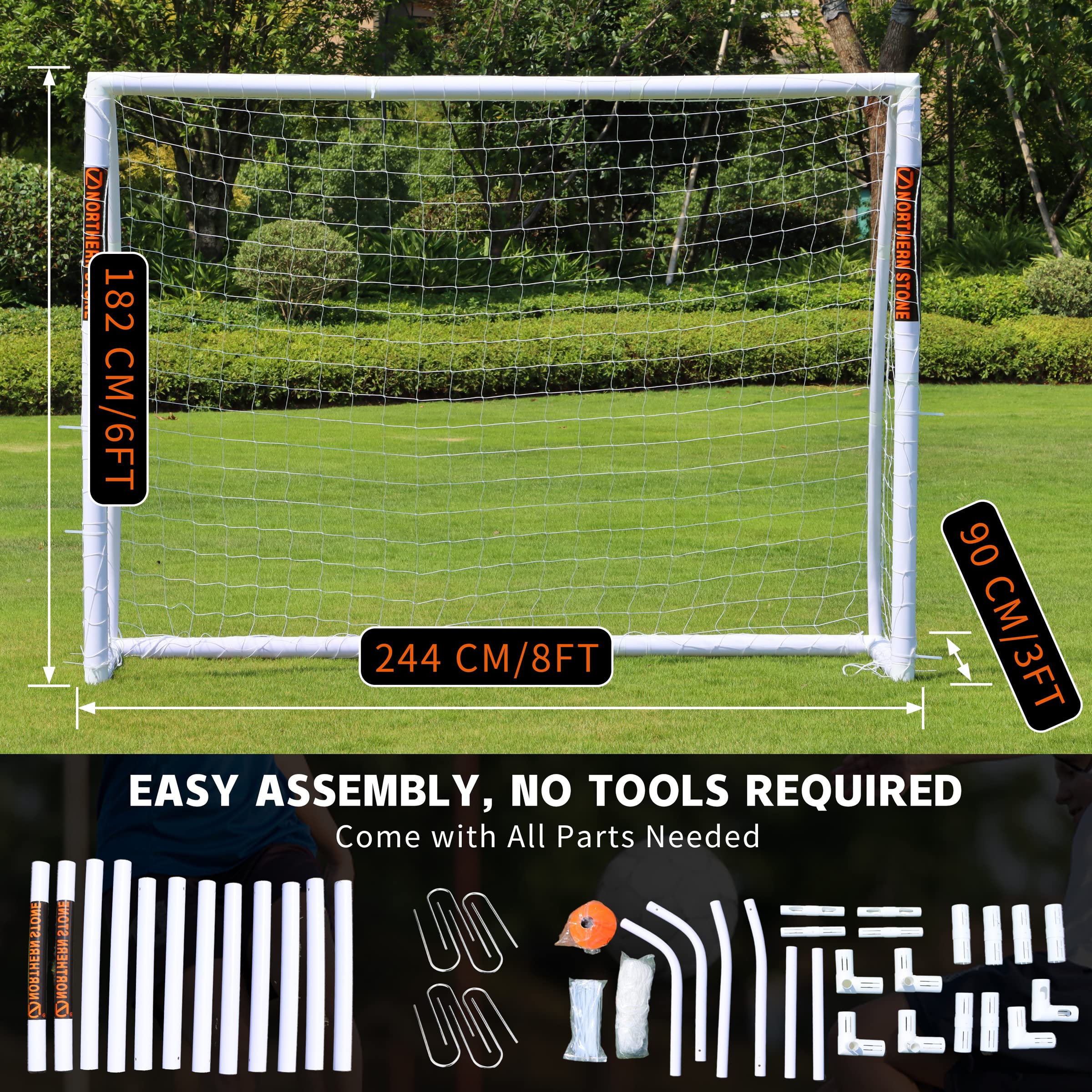Northern Stone 8ft x 6ft uPVC Football Goal | All-Weather Portable Garden Goal