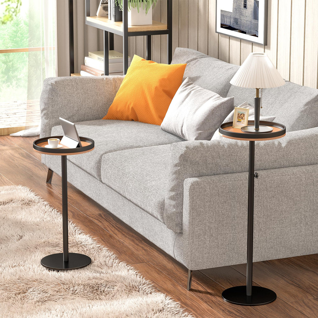 KEENSUNI Small Round Side Table,Drink Table,Martini Table with Marble Pedestal for Small Space, Living Room,Bedroom,Sofa Couch Walnut
