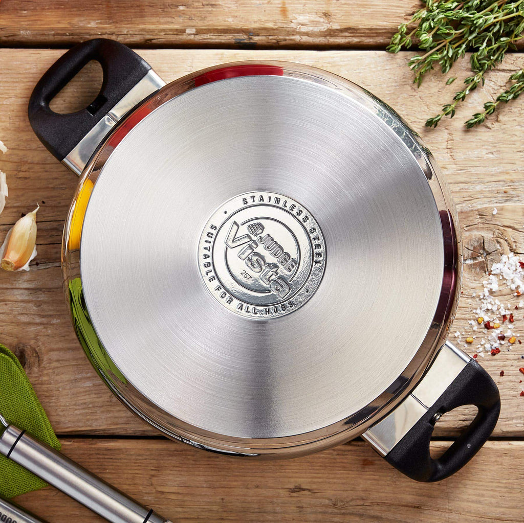 Judge Vista Non-Stick Stainless Steel Sauteuse Pan with Lid, 28cm