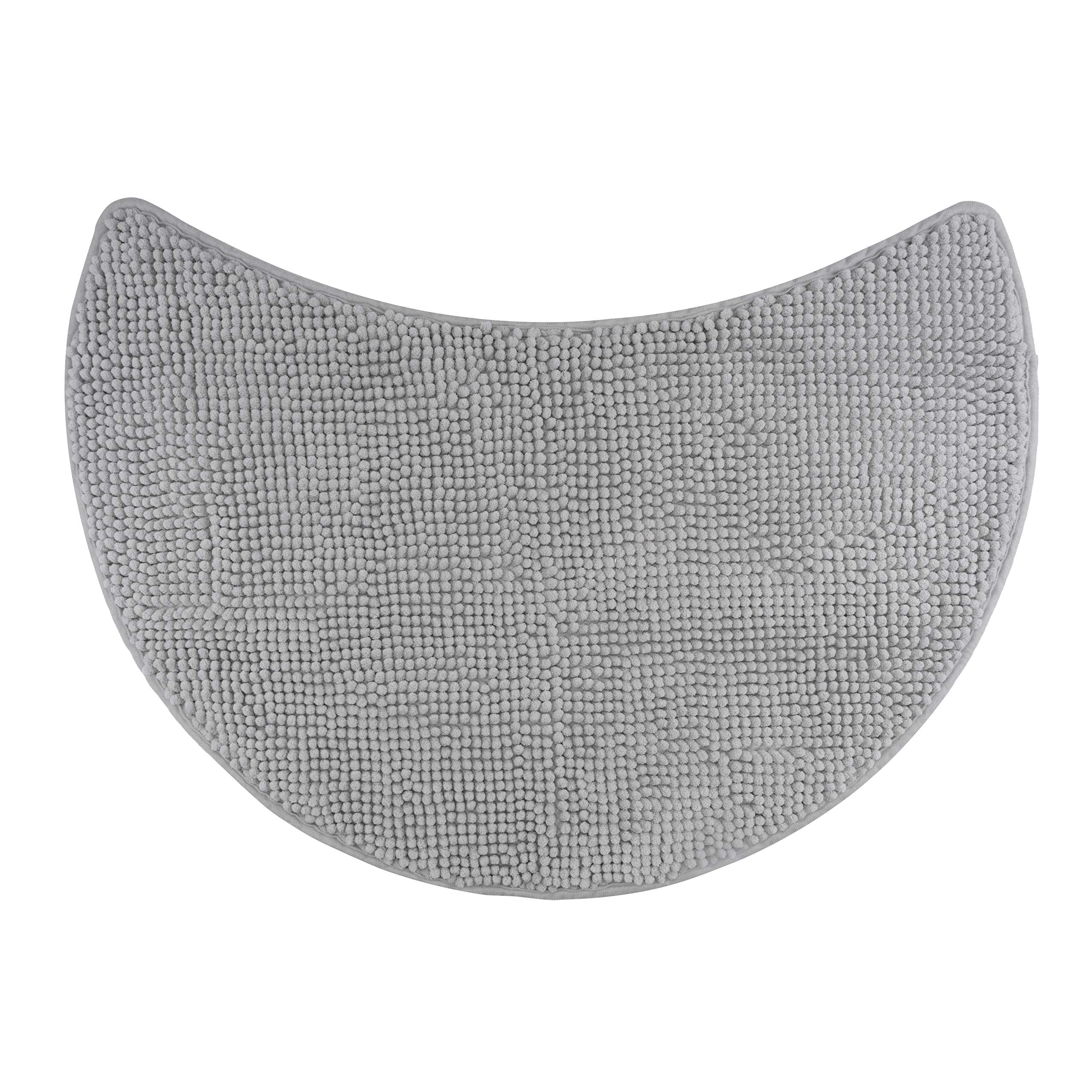 Chenille Bath Mat – Non-Slip Round Shower Rug, Grey (55cm)