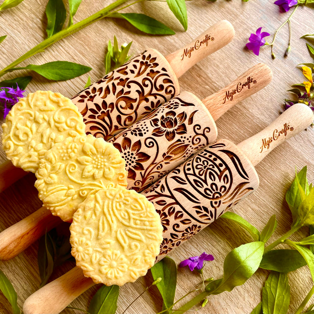 3-Piece Kids Mini Embossed Rolling Pin Set – Beech Wood Patterns