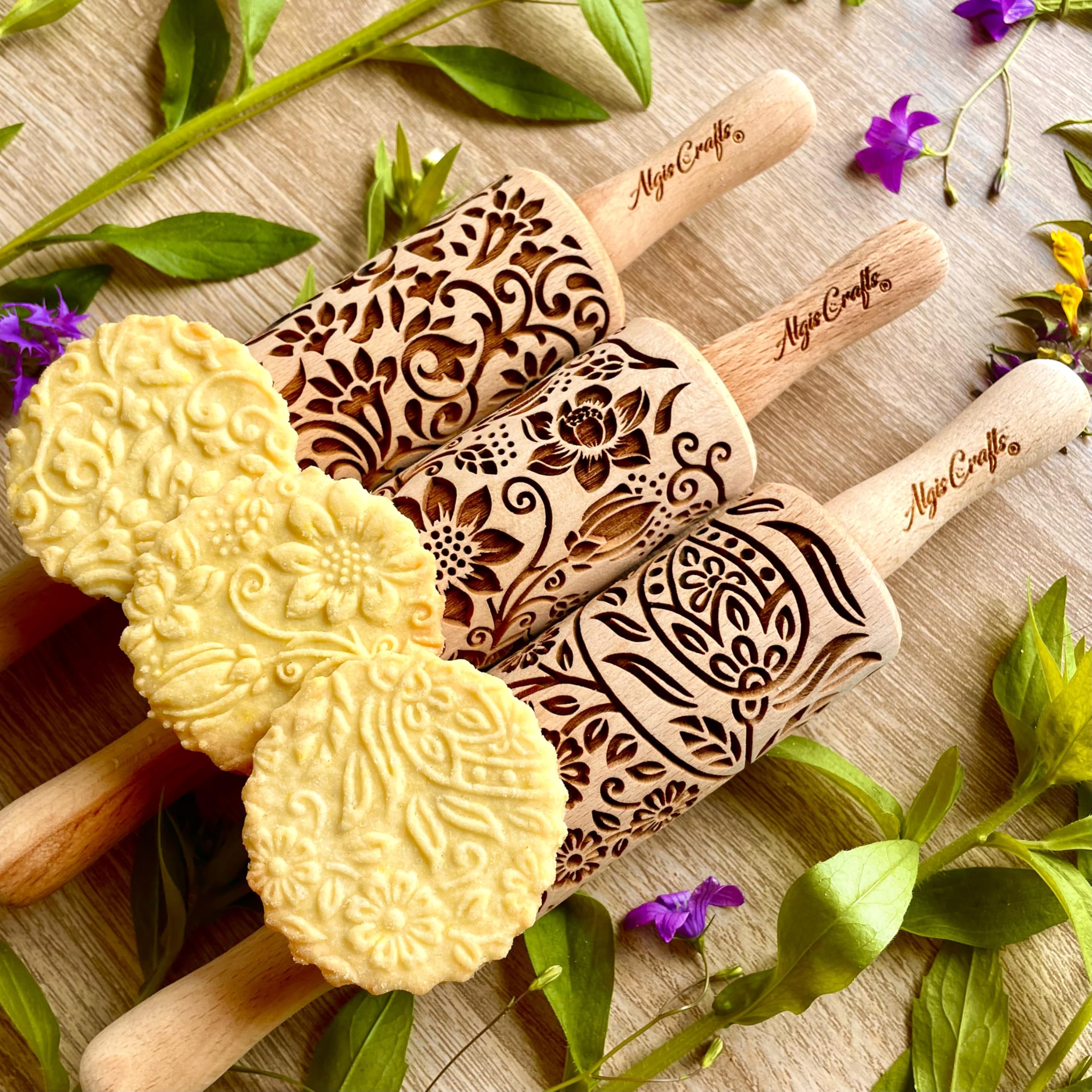 3-Piece Kids Mini Embossed Rolling Pin Set – Beech Wood Patterns