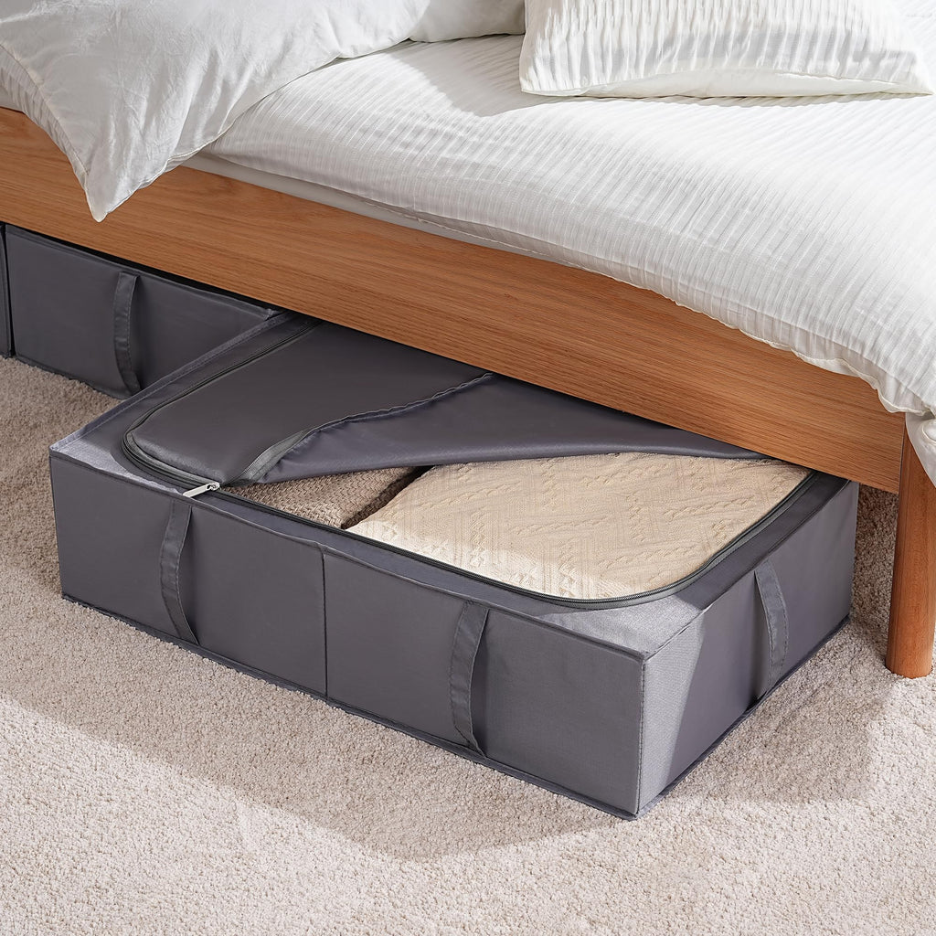TYEERS Under Bed Storage Box with Lid | Durable Fabric 4-Pack | Dark Grey