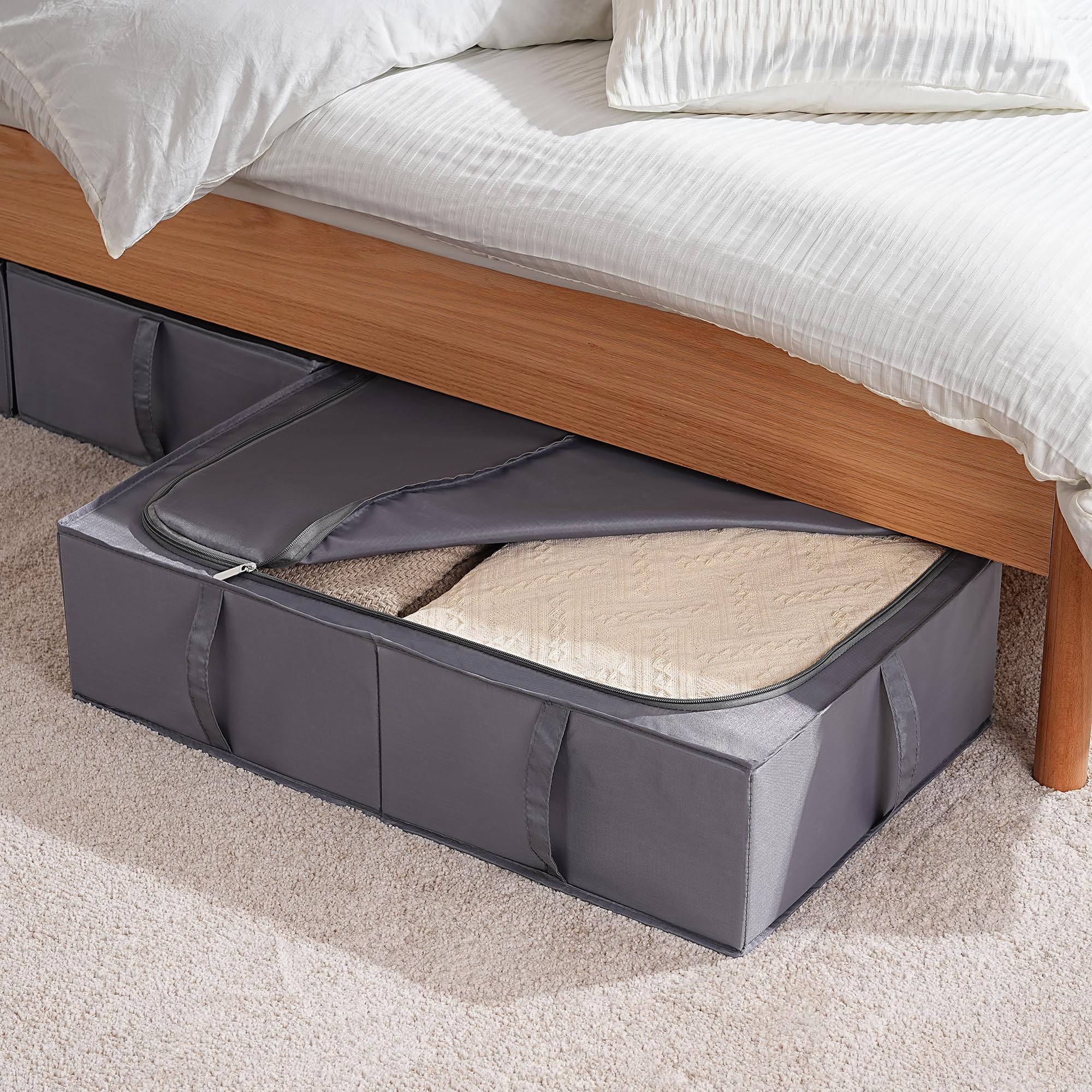 TYEERS Under Bed Storage Box with Lid | Durable Fabric 4-Pack | Dark Grey