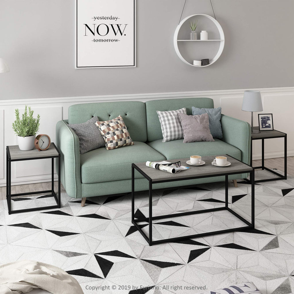Furinno Camnus Modern Living Room Table Set with One Coffee Table and Two Side Tables, French Oak Grey - image 3