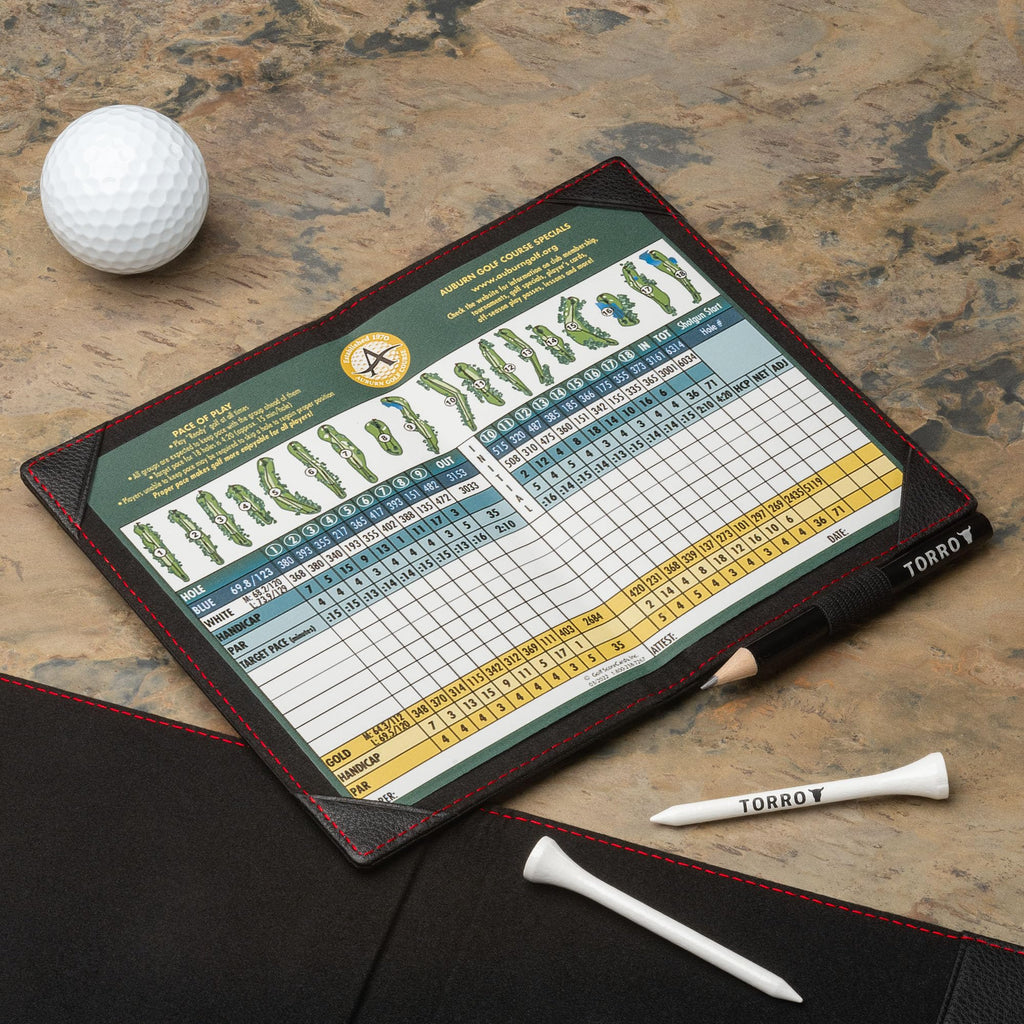 TORRO Genuine Leather Golf Scorecard and Yardage Book Holder - Black
