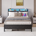 BORPHOM King Size Metal Bed Frame with LED Storage Headboard and USB