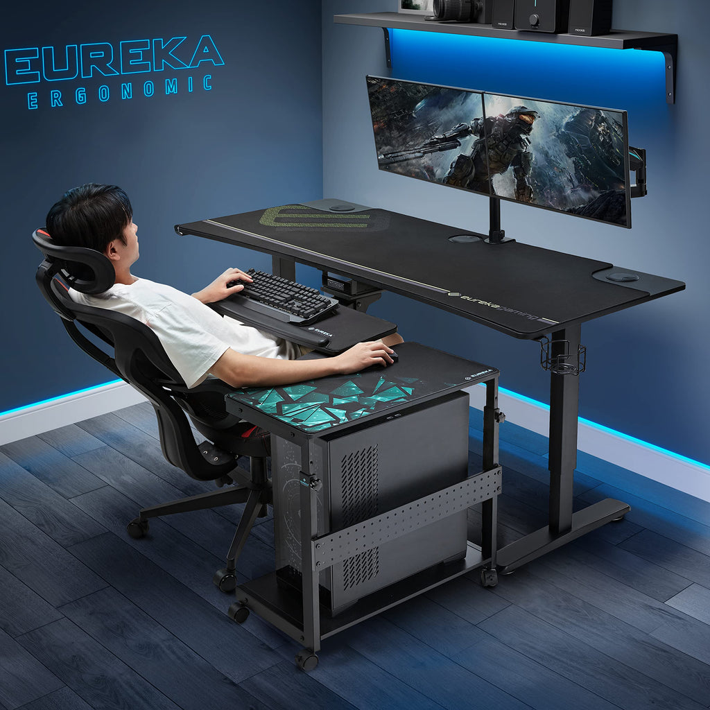EUREKA ERGONOMIC PC Stand, Adjustable Computer Tower Stand & CPU Holder Cart on Lockable Wheels, PC Trolley for Gaming Desk Accessories, Printer - image 2