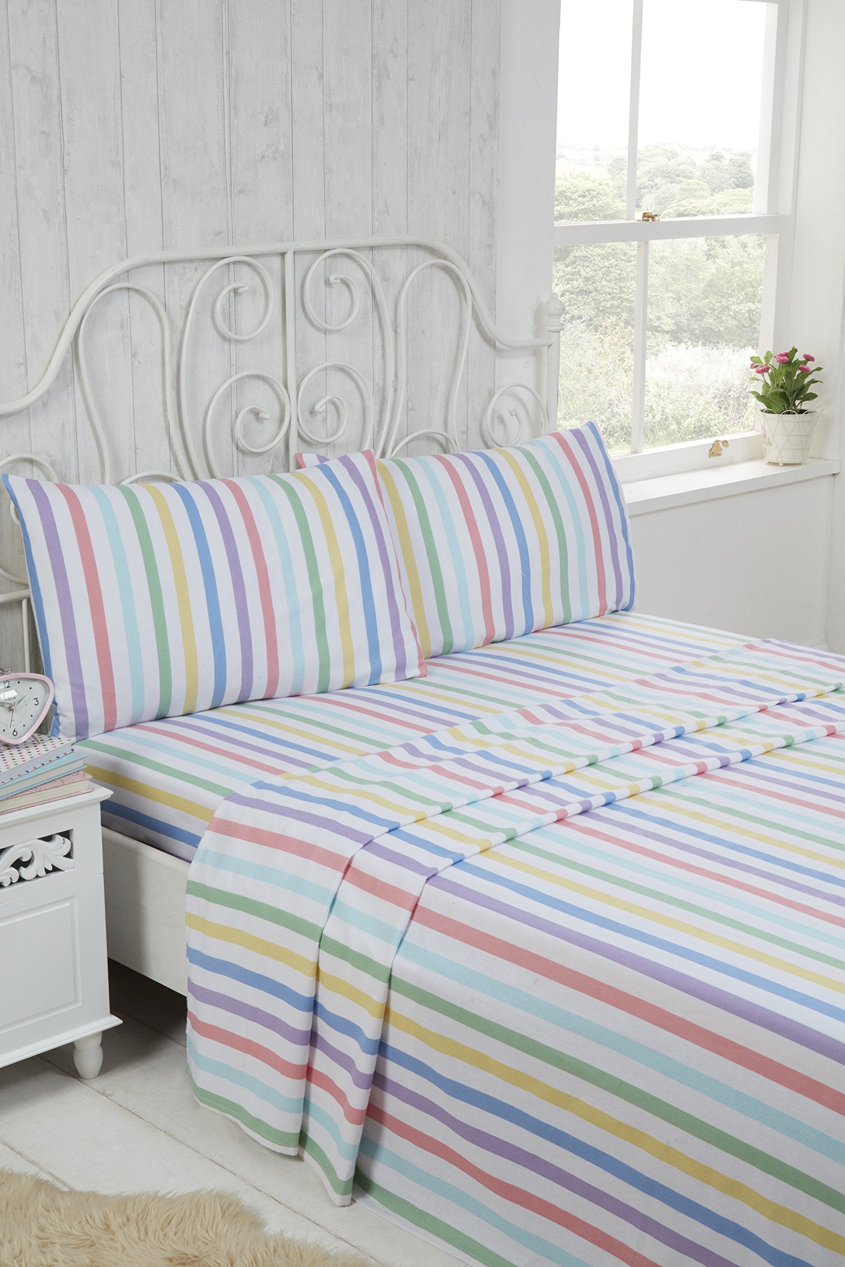 Rapport Candy Stripe King Bedding Set – 100% Brushed Cotton Sheets