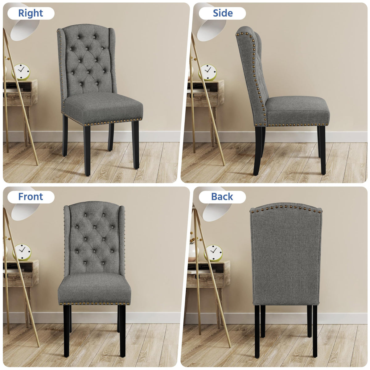 Yaheetech Classic Dining Room Chairs Set of 2 with Wooden Legs, Light Gray - image 4