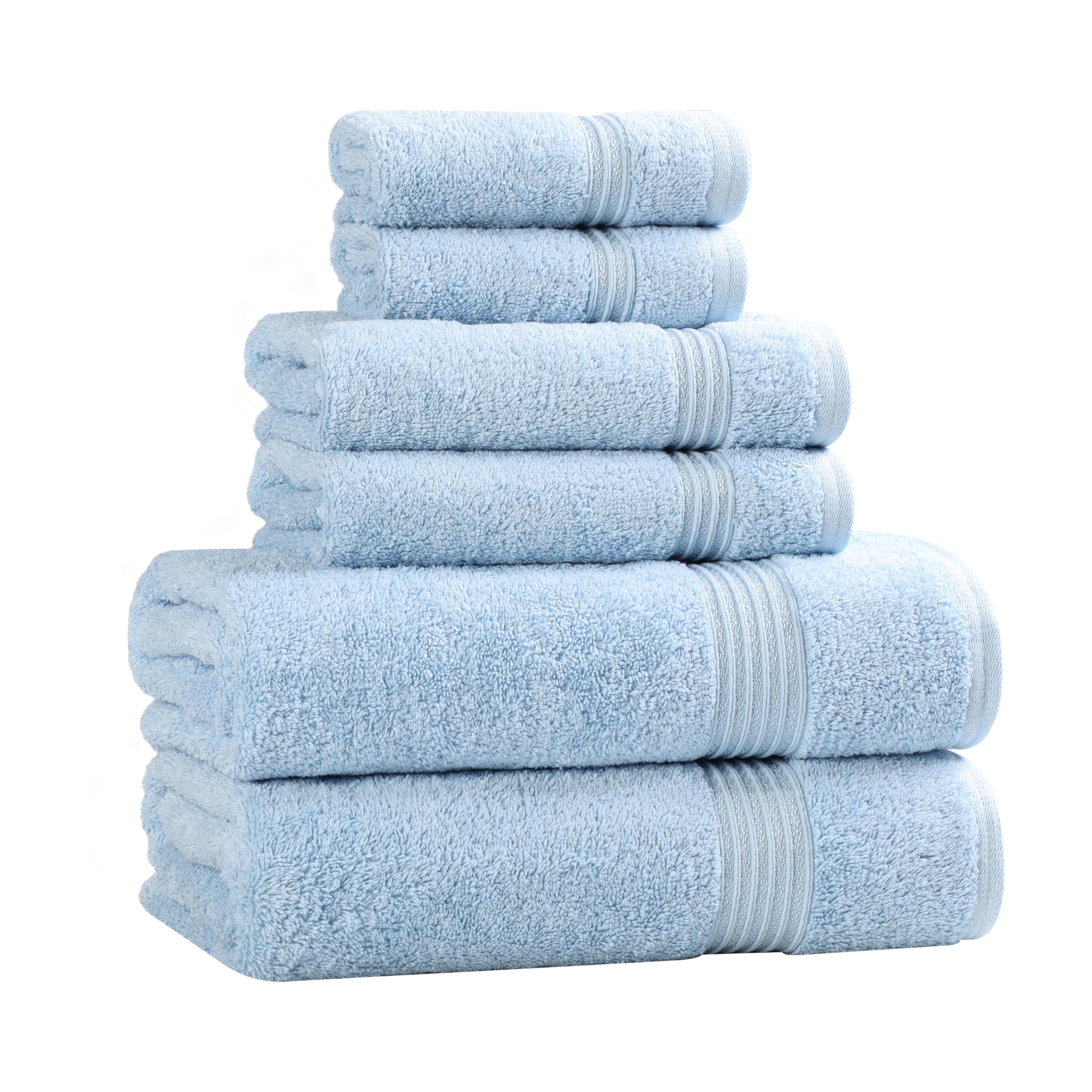 Jolof Store Egyptian Cotton 6-Piece Bath Towel Set | Light Blue | Plush