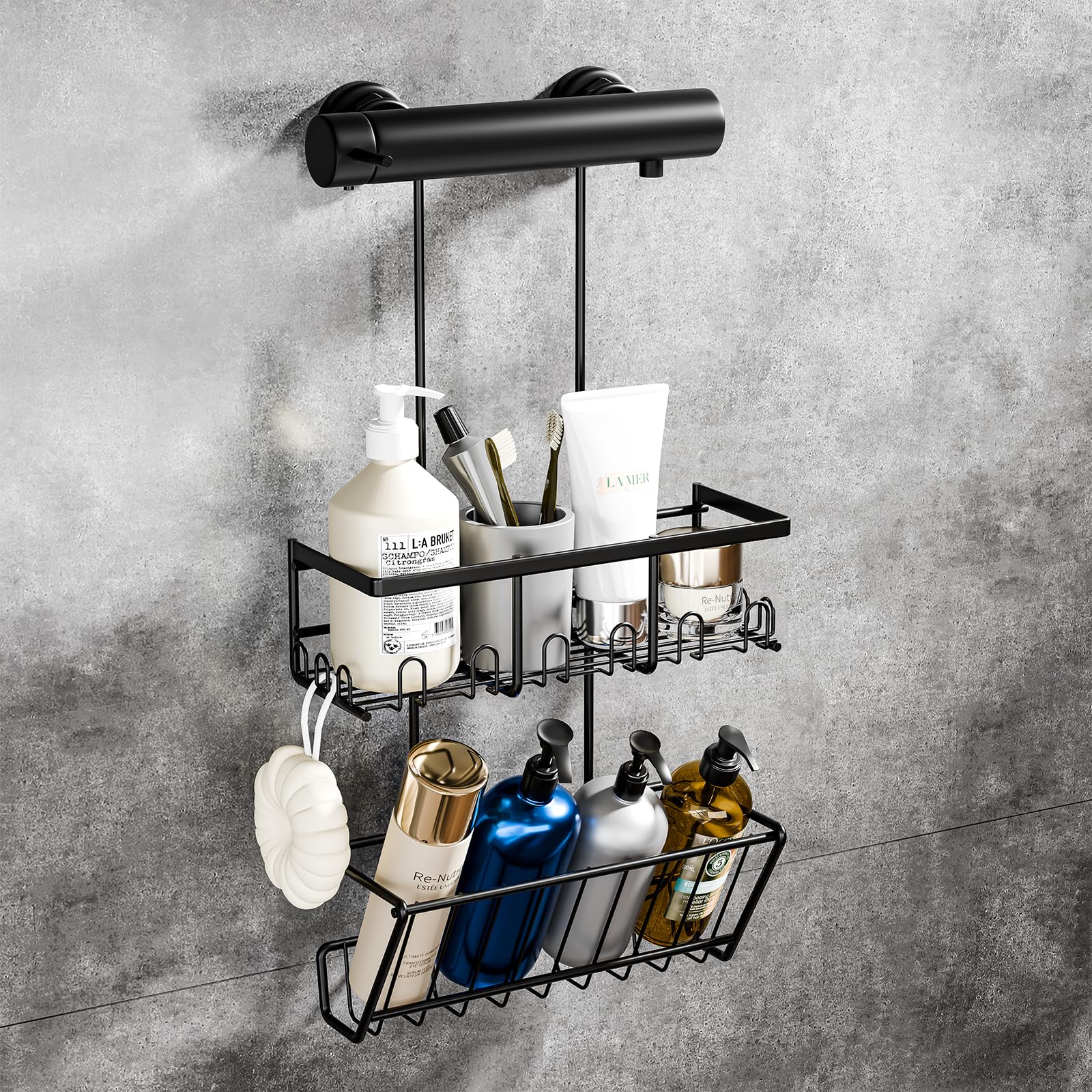 HouseUp Hanging Shower Caddy – Rustproof No-Drill Bathroom Shelf, Black