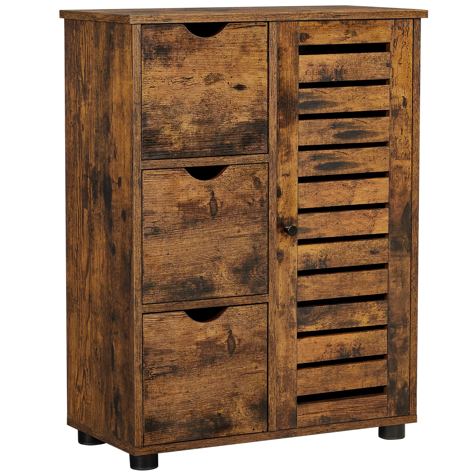 VASAGLE Rustic Wooden Bathroom Floor Cabinet with 3 Drawers |