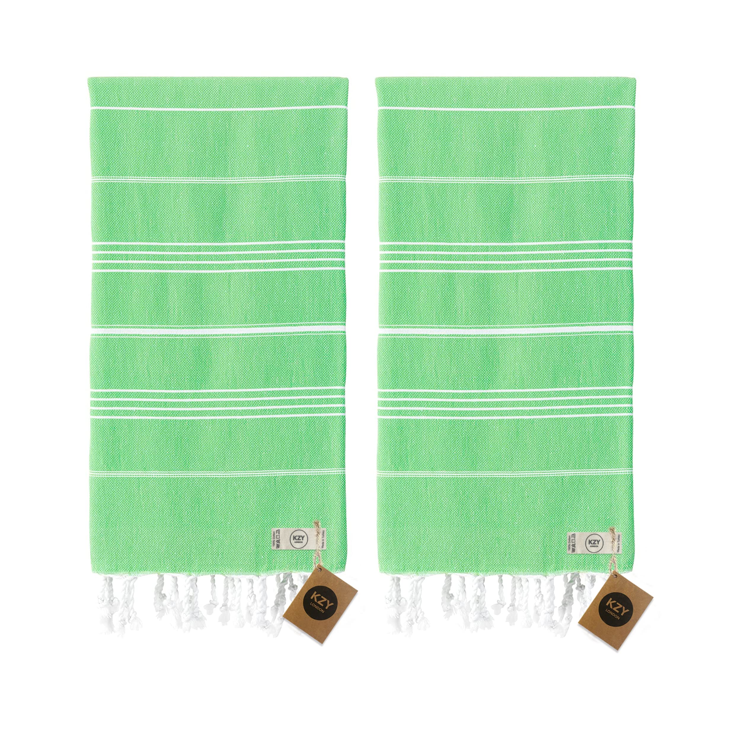 KZY LONDON Turkish Beach Towel 2 Pack – Large Organic Cotton Hammam Towels