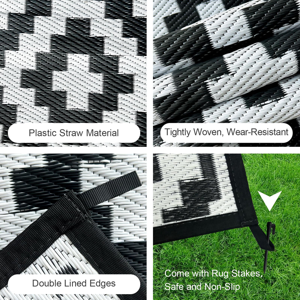 CHOSHOME Reversible Outdoor Rug – 150x240cm Waterproof Recycled Garden Mat