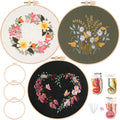 Myfelicity Beginner Embroidery Kit – 3 Pack Floral Patterns with Hoops