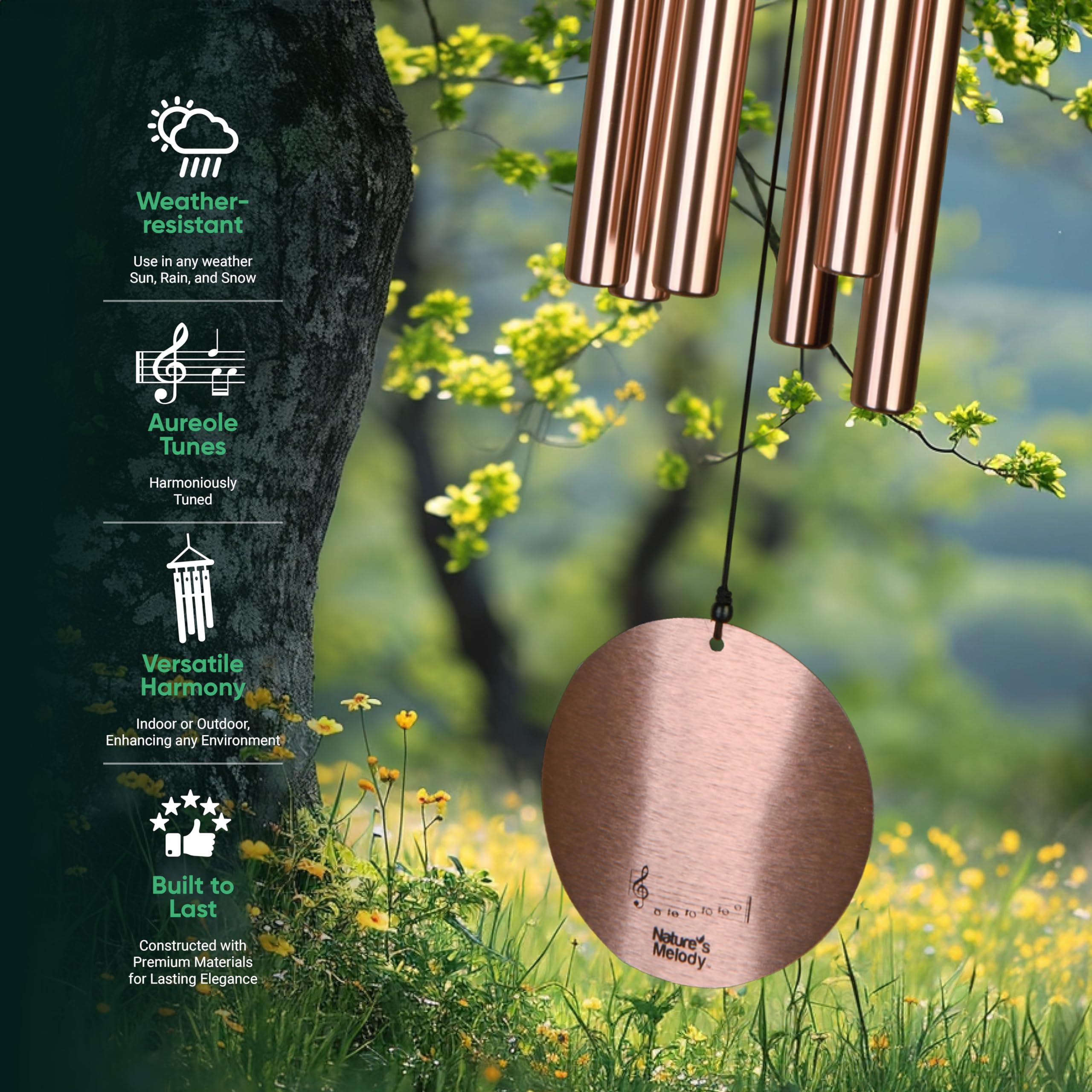 Nature's Melody 36" Aureole Wind Chime - Rose Gold Anodized Aluminum