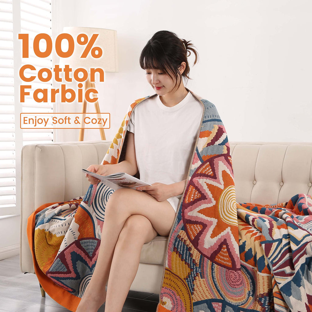 DECMAY Boho Throw Blanket | Large Organic Cotton Ethnic Sofa Cover
