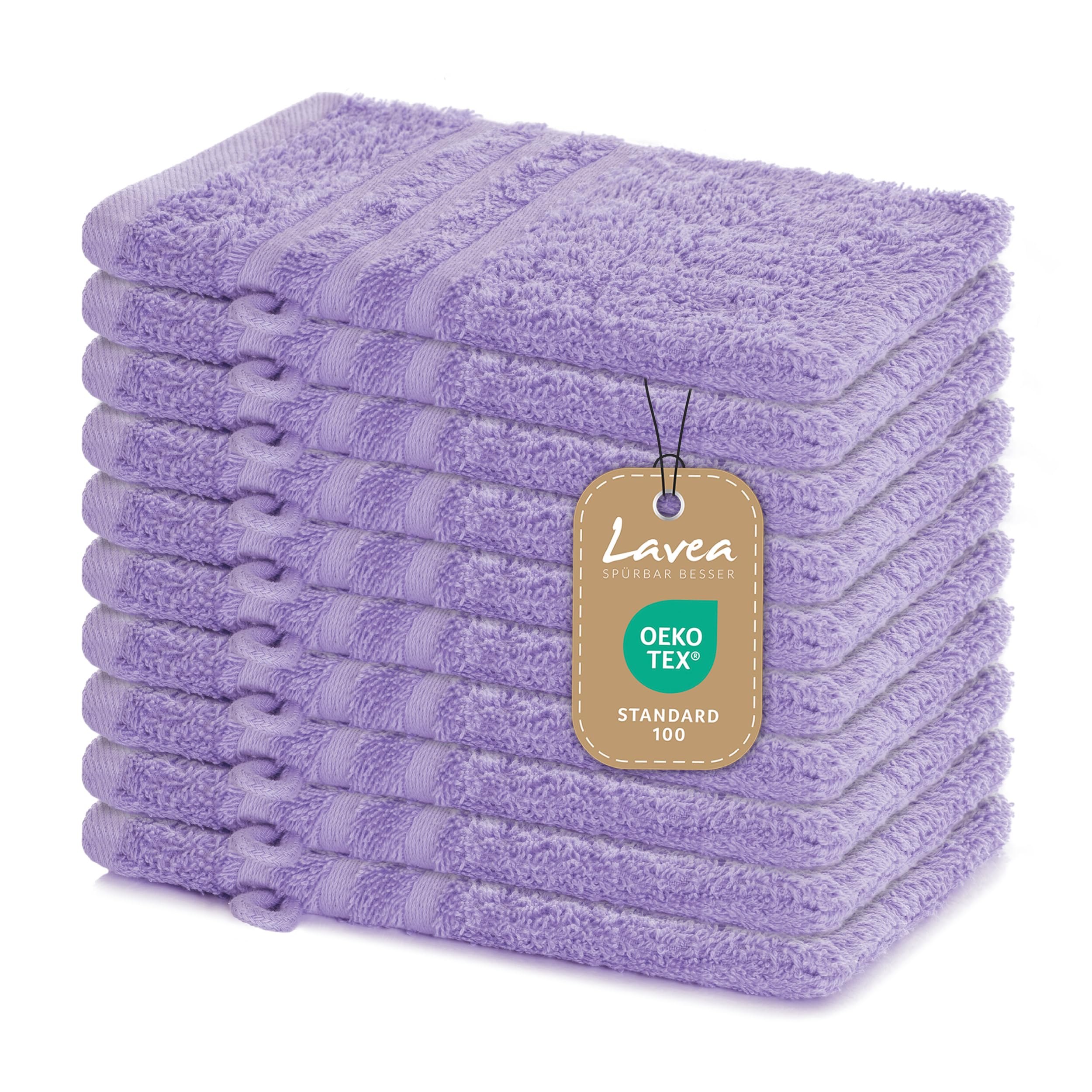 Elena Terry Towel Washcloths - 100% Cotton Lavender 10-Pack