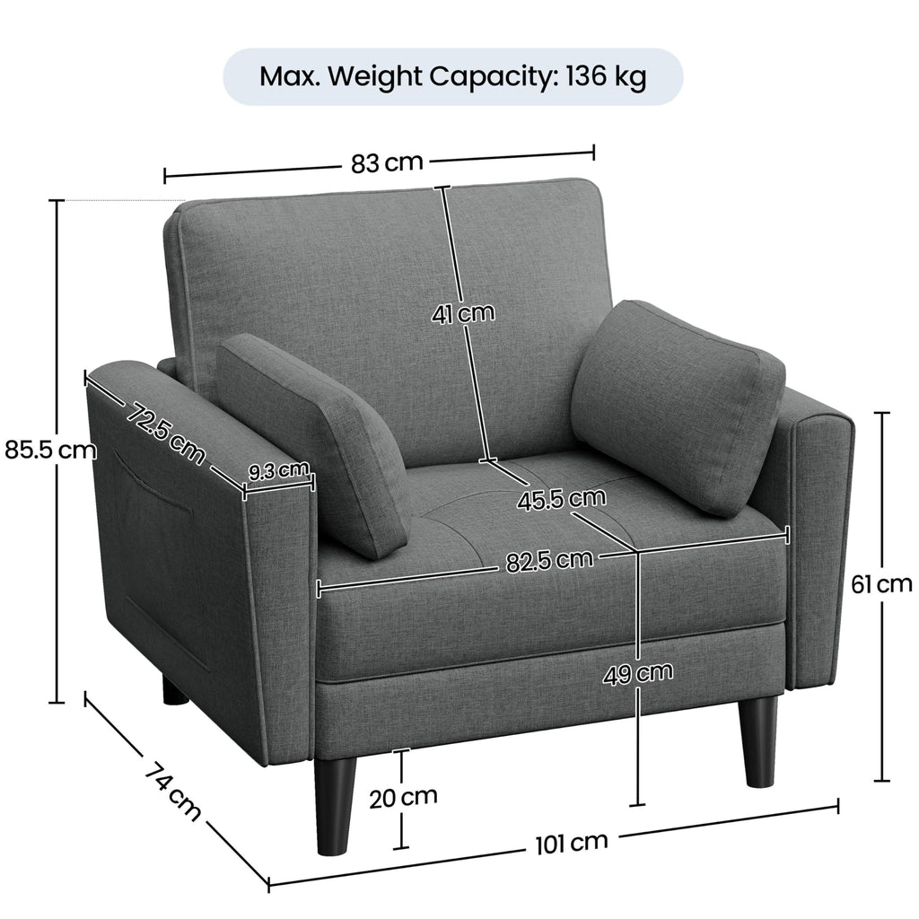 Yaheetech Dark Grey Fabric Oversized Ergonomic High Back Lounge Armchair - image 3