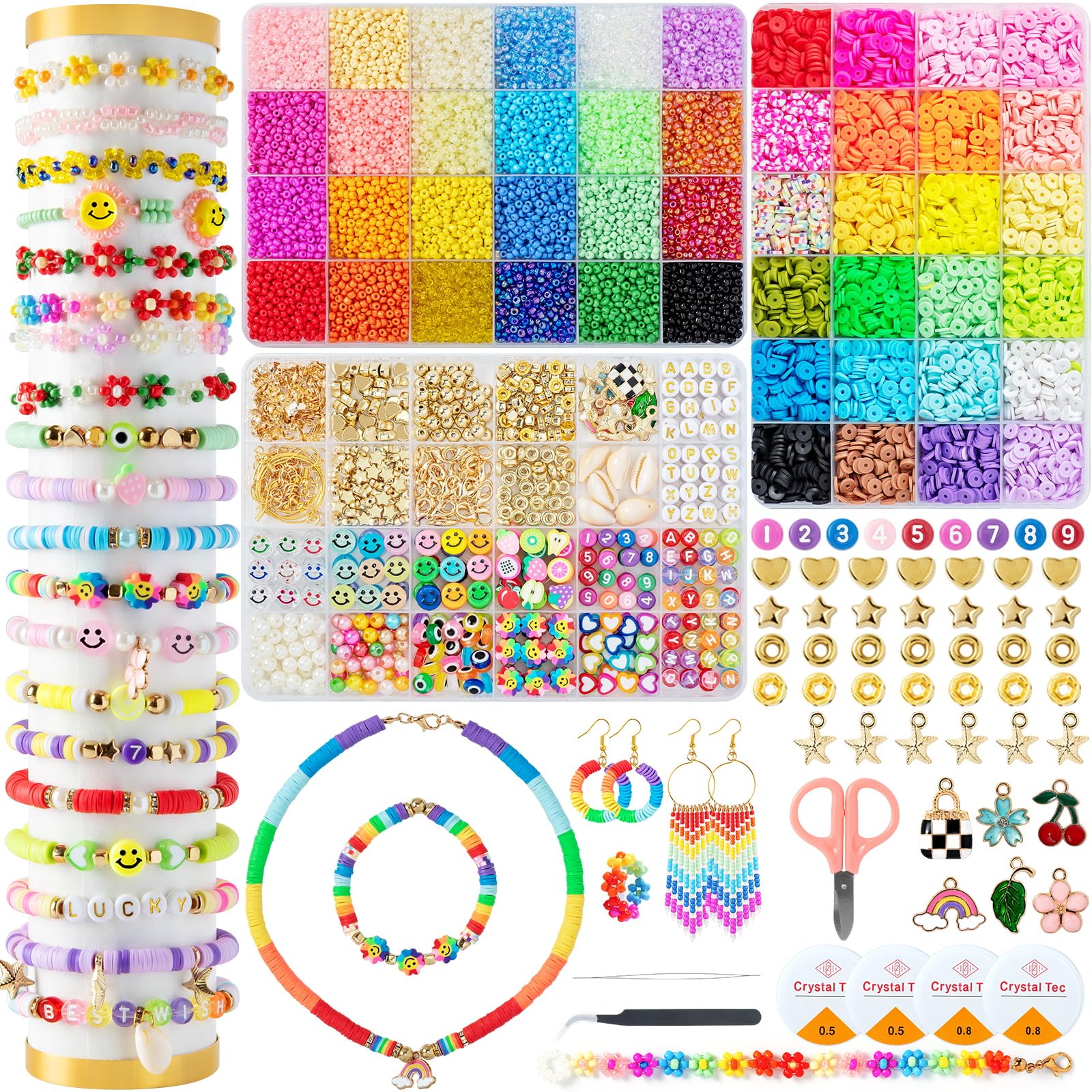 Mactoou 12000+ PCS Bracelet Making Kit | 24 Color Clay & Glass Seed Beads