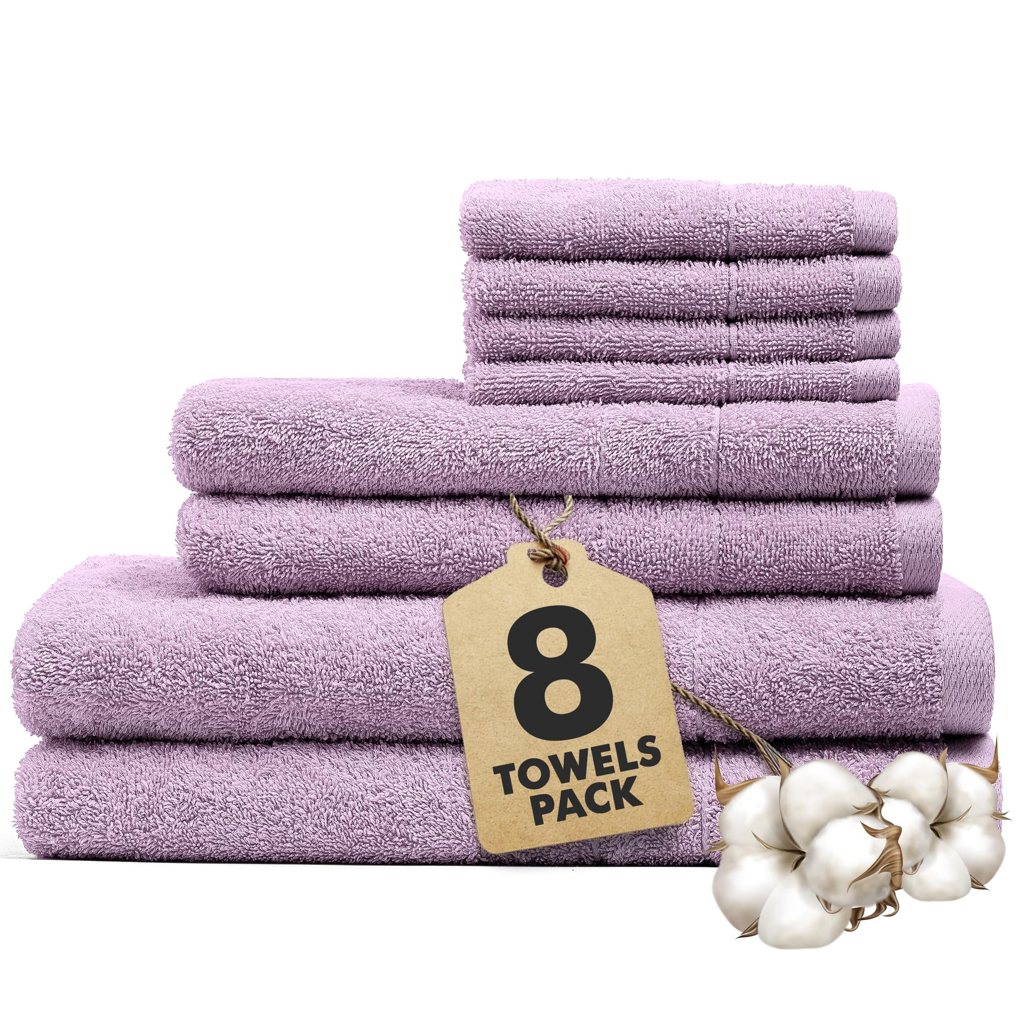 Novo Home 8-Piece Cotton Bath Towel Set – Lilac Soft & Absorbent