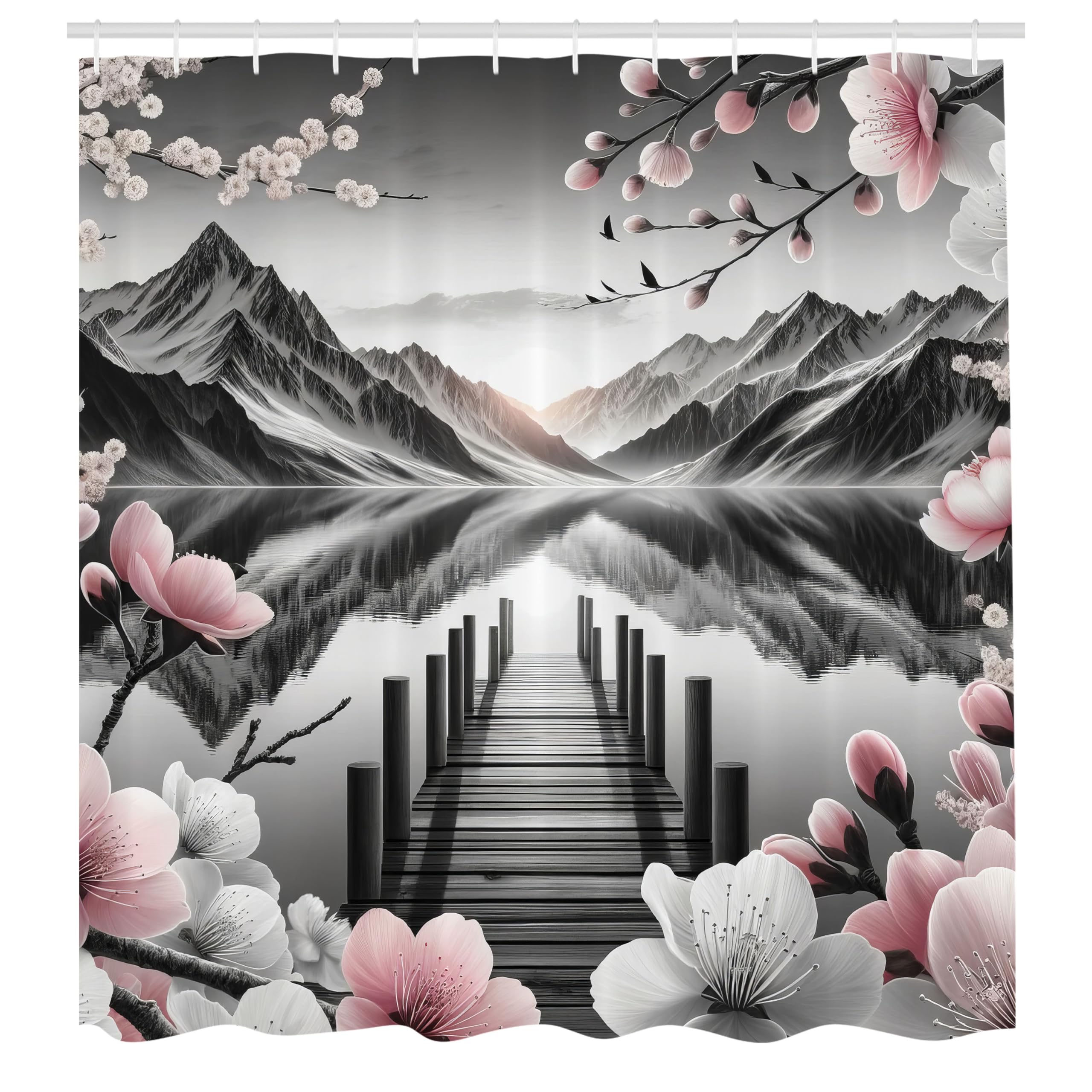 Abakuhaus Lake Shower Curtain | Waterproof Fabric Decor | Grey Blush