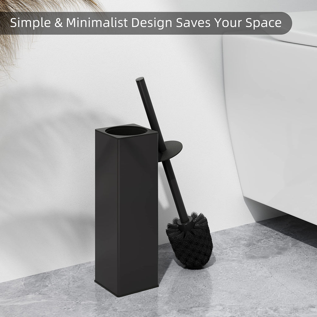 BVL Black Toilet Brush and Holder - 2 Piece Square Aluminum Set with 4 Heads