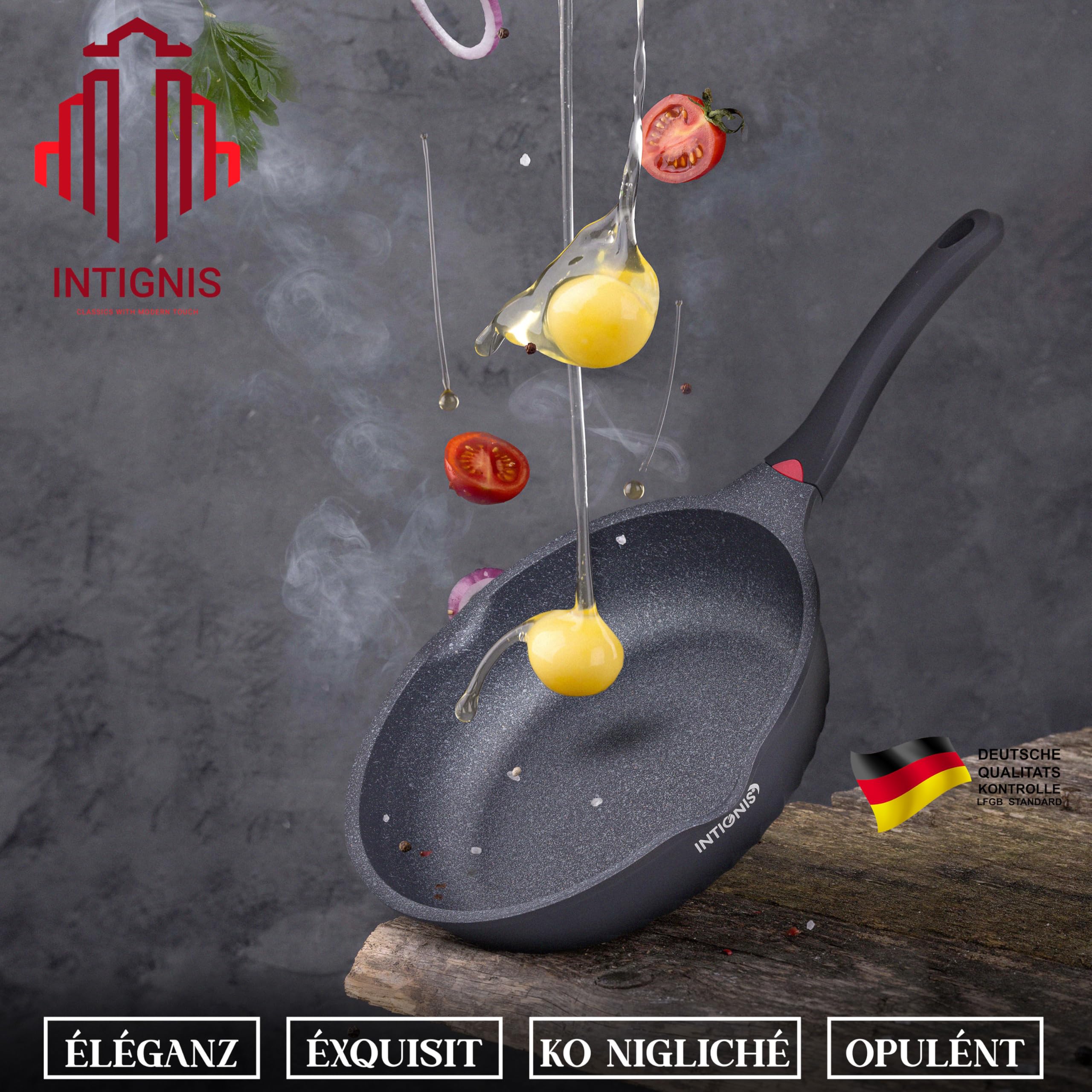 INTIGNIS 28cm Deep Frying Pan with Lid | Non-Stick Ceramic Induction Pan