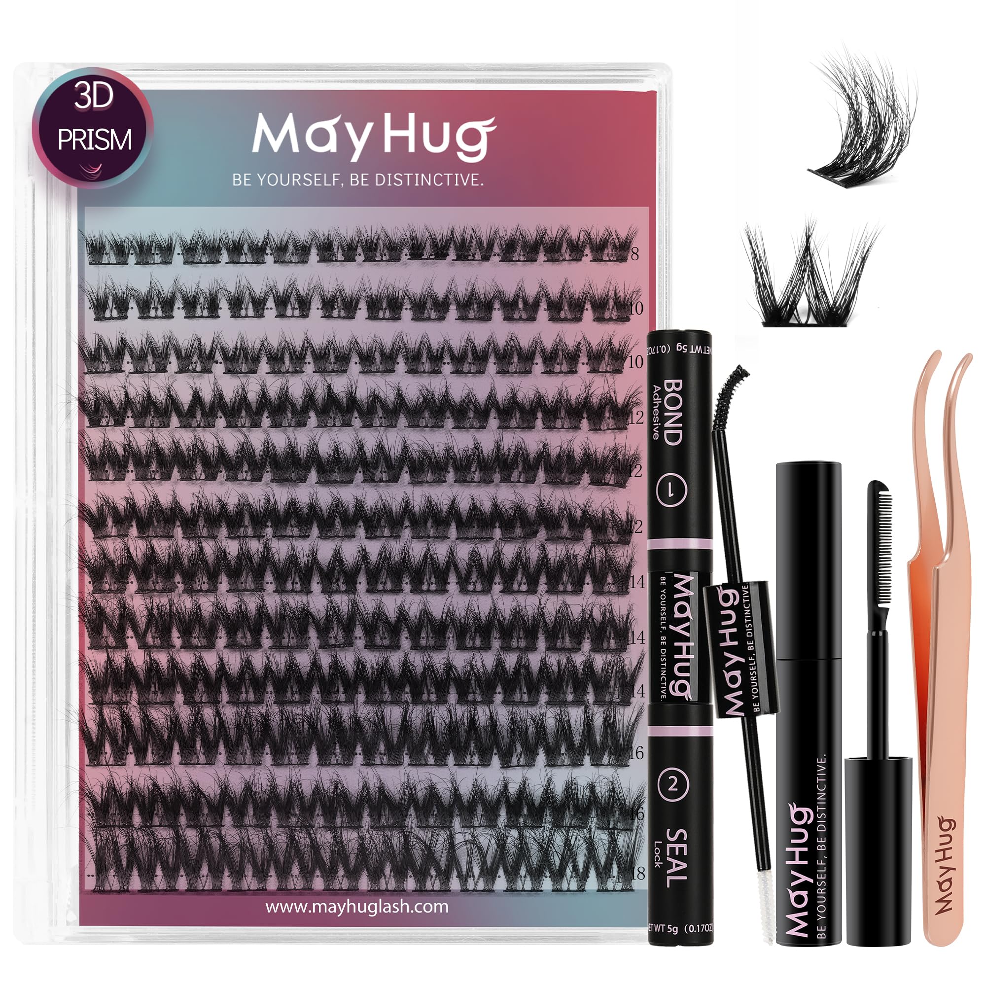 MayHug 3D Wispy Cluster Lashes Kit | 144Pcs C Curl Individual Eyelashes