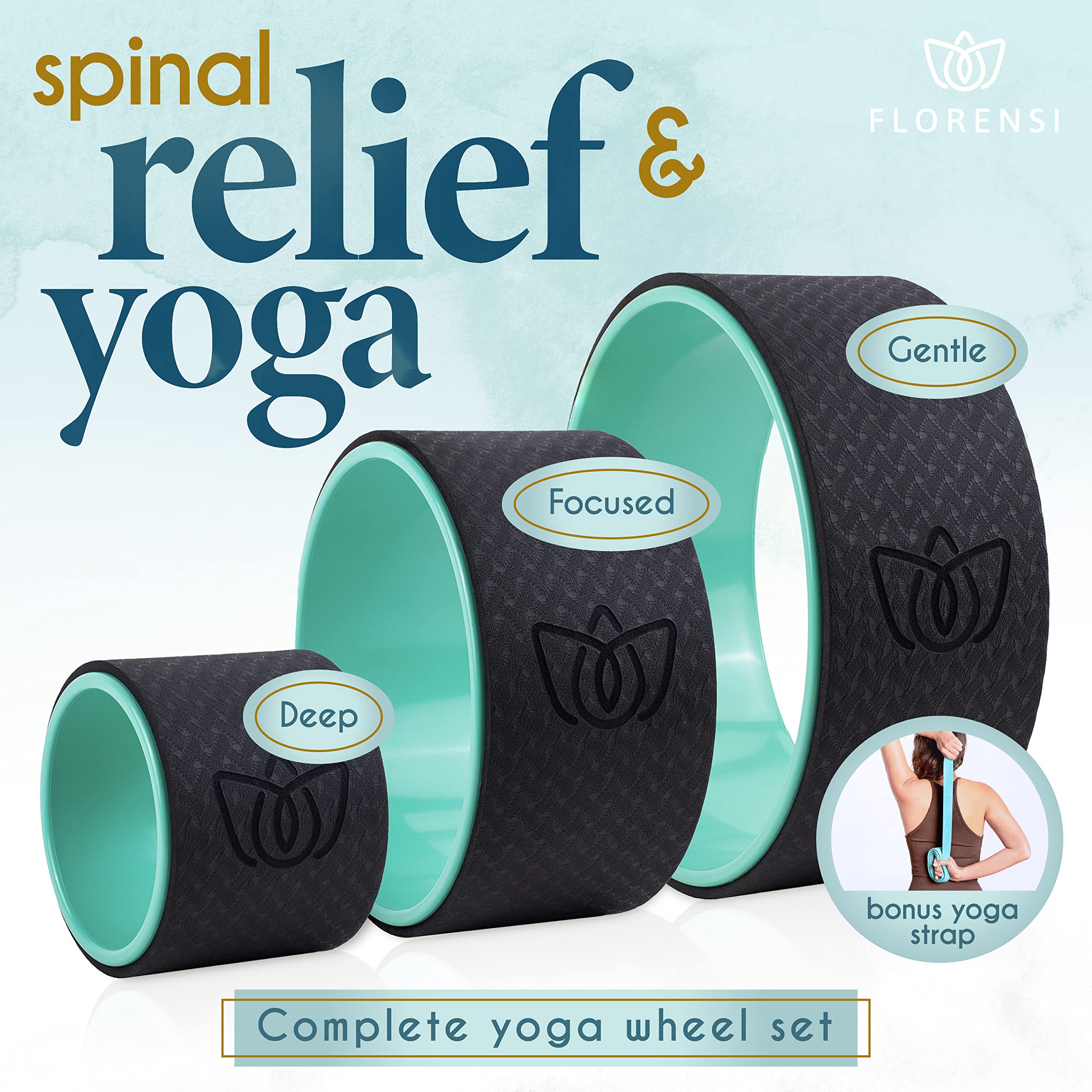 Florensi Yoga Wheel 3-Pack - Back Roller and Stretcher for Pain Relief