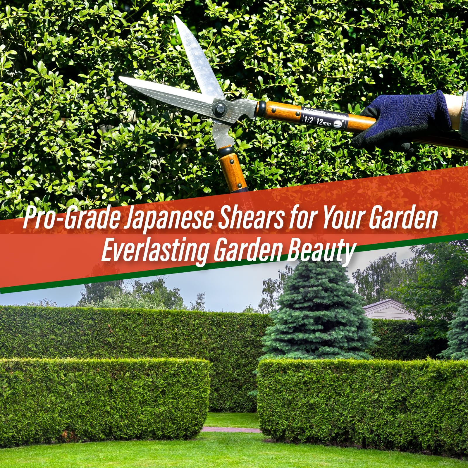 SUIZAN Japanese Hedge Shears – 540mm Professional Steel Garden Clippers