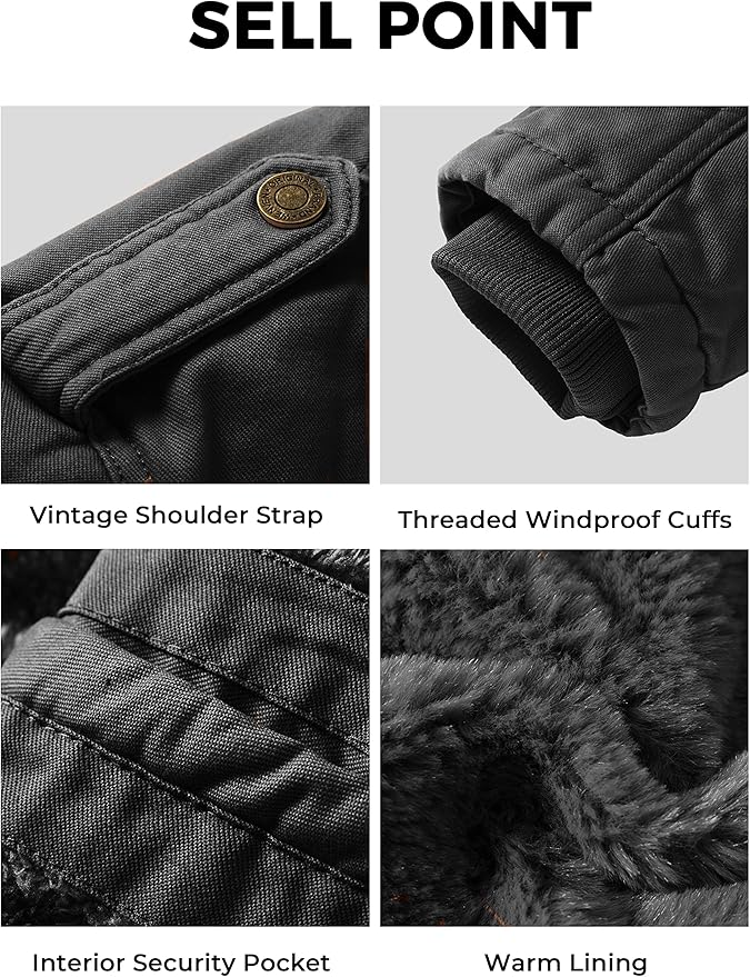 WenVen Men's Winter Parka – Thick Fleece Lined Hooded Cotton Jacket