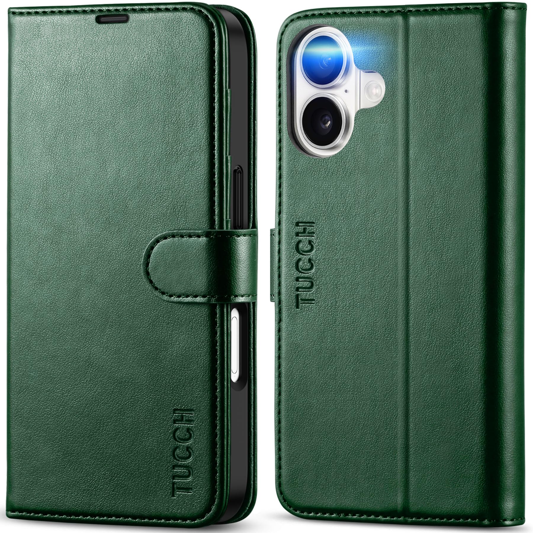 TUCCH iPhone 17 Wallet Case | RFID Blocking PU Leather Folio - Evergreen