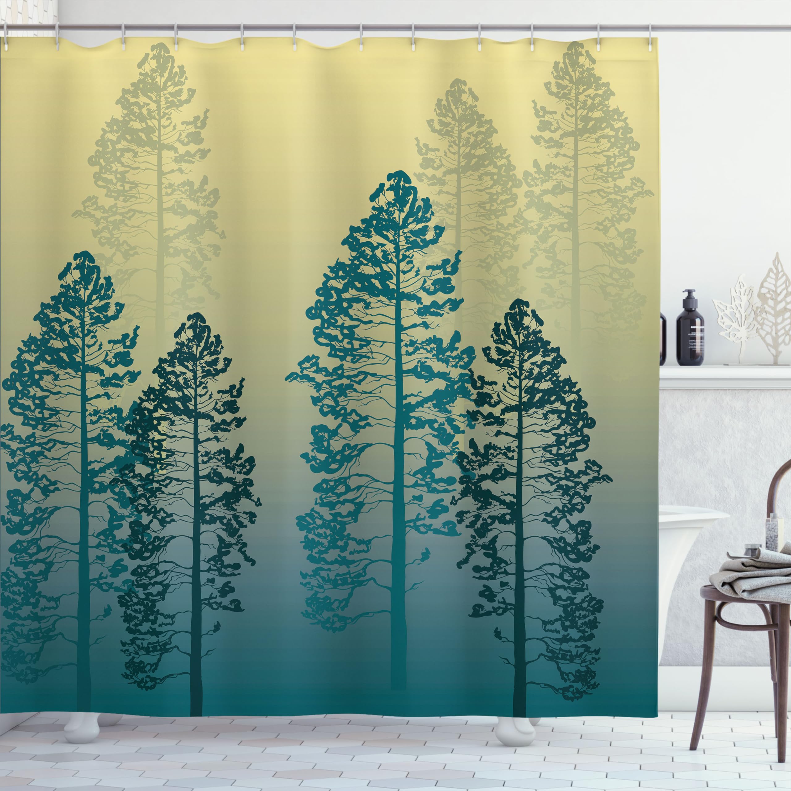 ABAKUHAUS Forest Ombre Shower Curtain | Waterproof Fabric – Cadet Blue