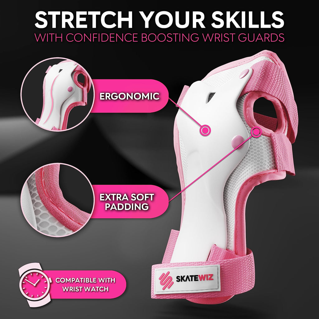 SKATEWIZ Kids Knee and Elbow Pads Set | Pink Protective Gear - Small