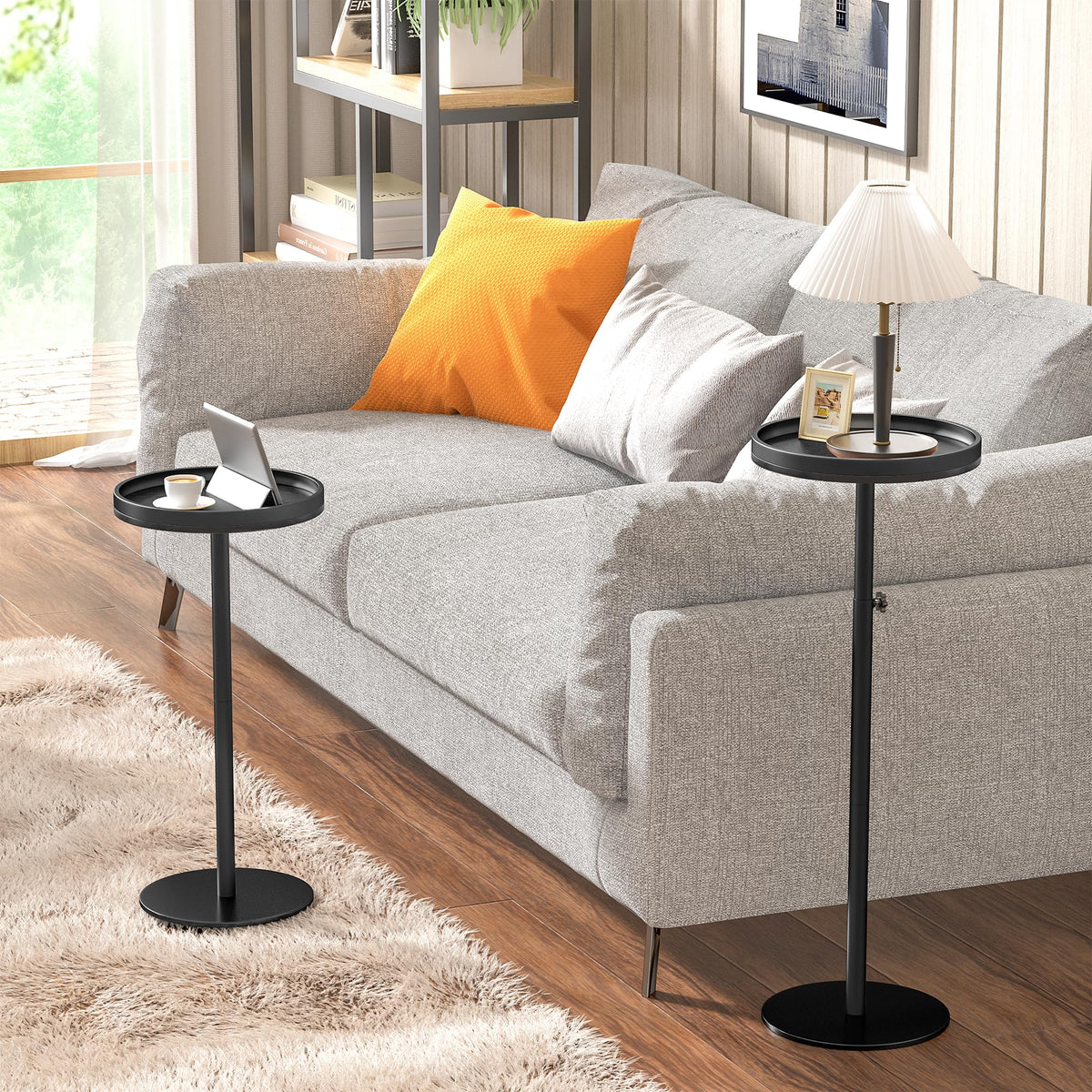 KEENSUNI Round Side Table,Small Round Coffee Table,End Table with Marble Pedestal Side Table for Small Space, Living Room,Bedroom,Sofa Couch Black