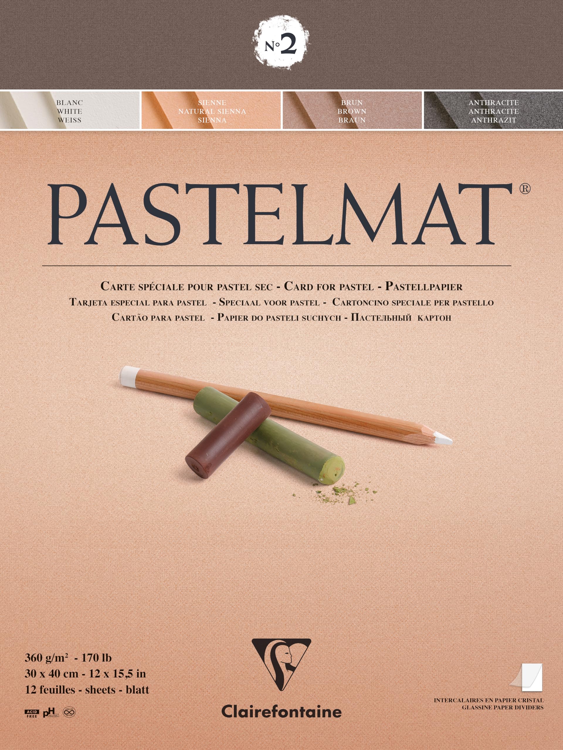 Clairefontaine Pastelmat Pad No.2 | 360gsm Card 30x40cm - 12 Sheets