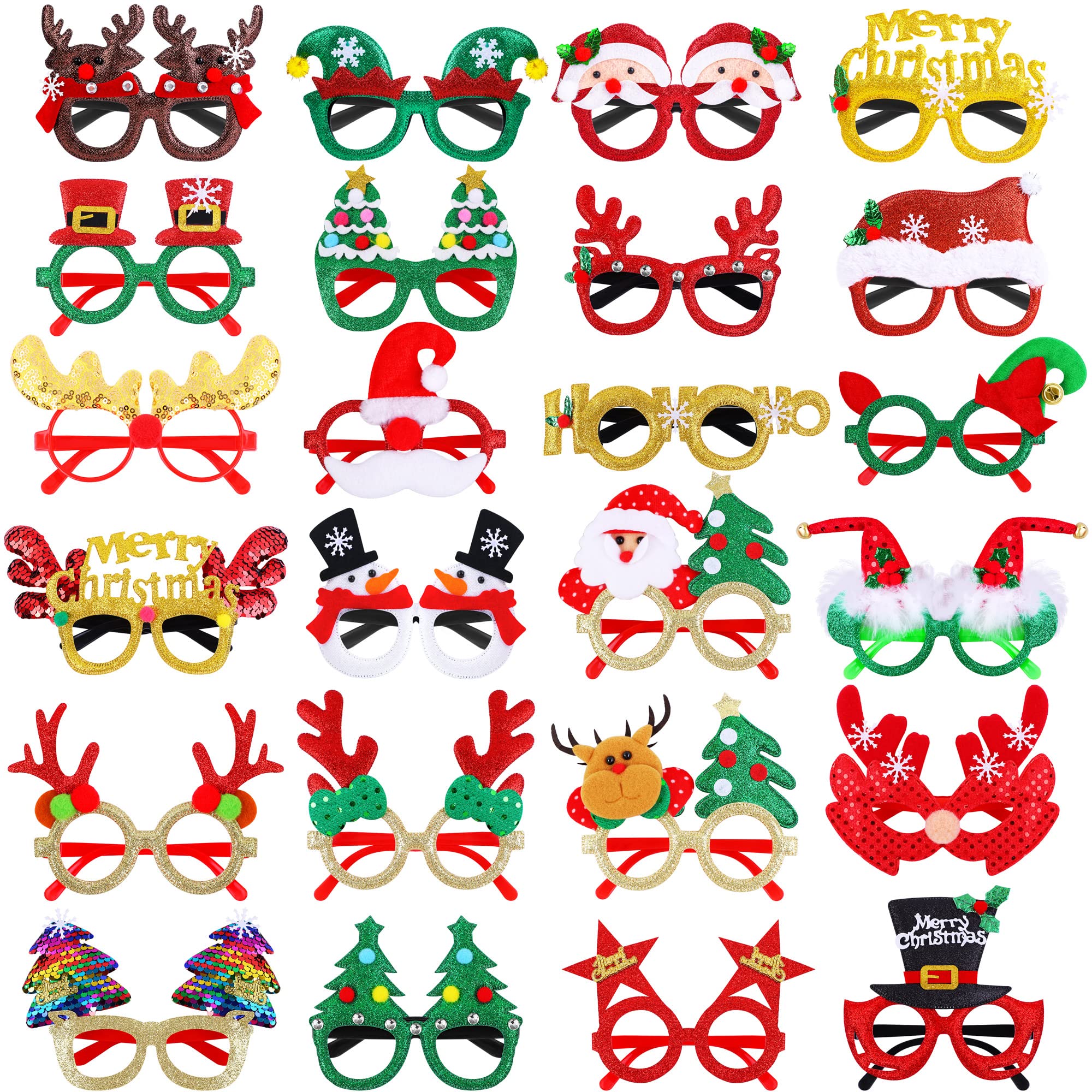 24-Pack Christmas Glitter Eyeglasses | Holiday Party Favors