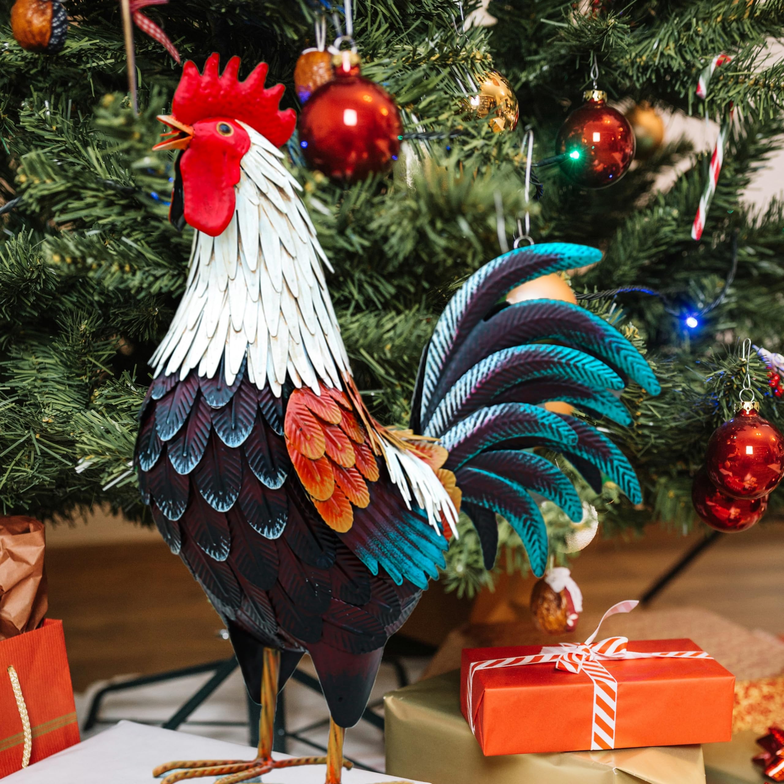 Chisheen Metal Rooster Garden Statue – Handcrafted Outdoor Chicken Decor
