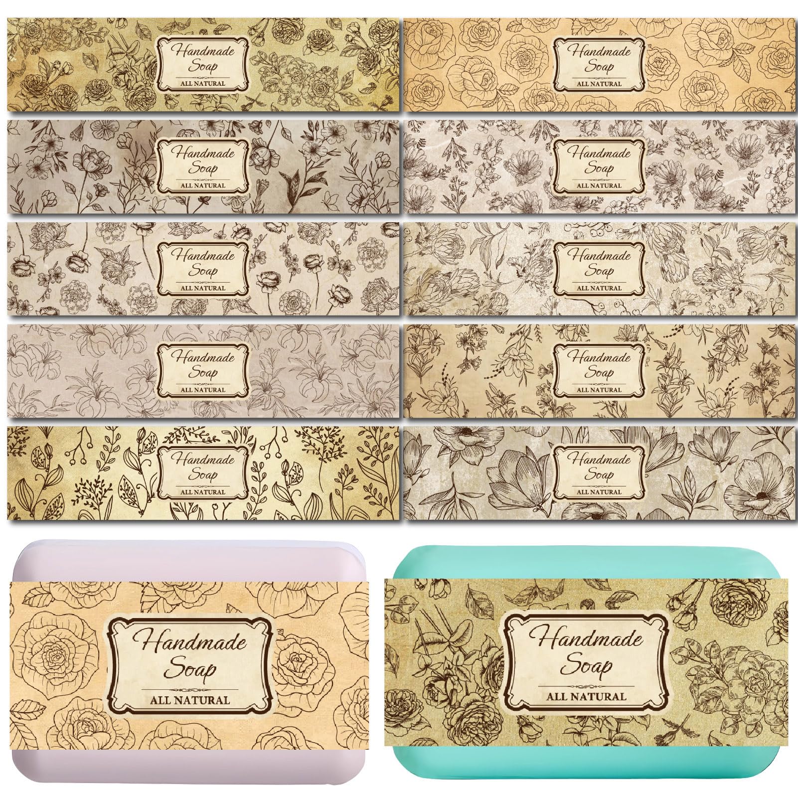 CREATCABIN 100 Pcs Vintage Flower Soap Wrappers | Handmade Soap Labels