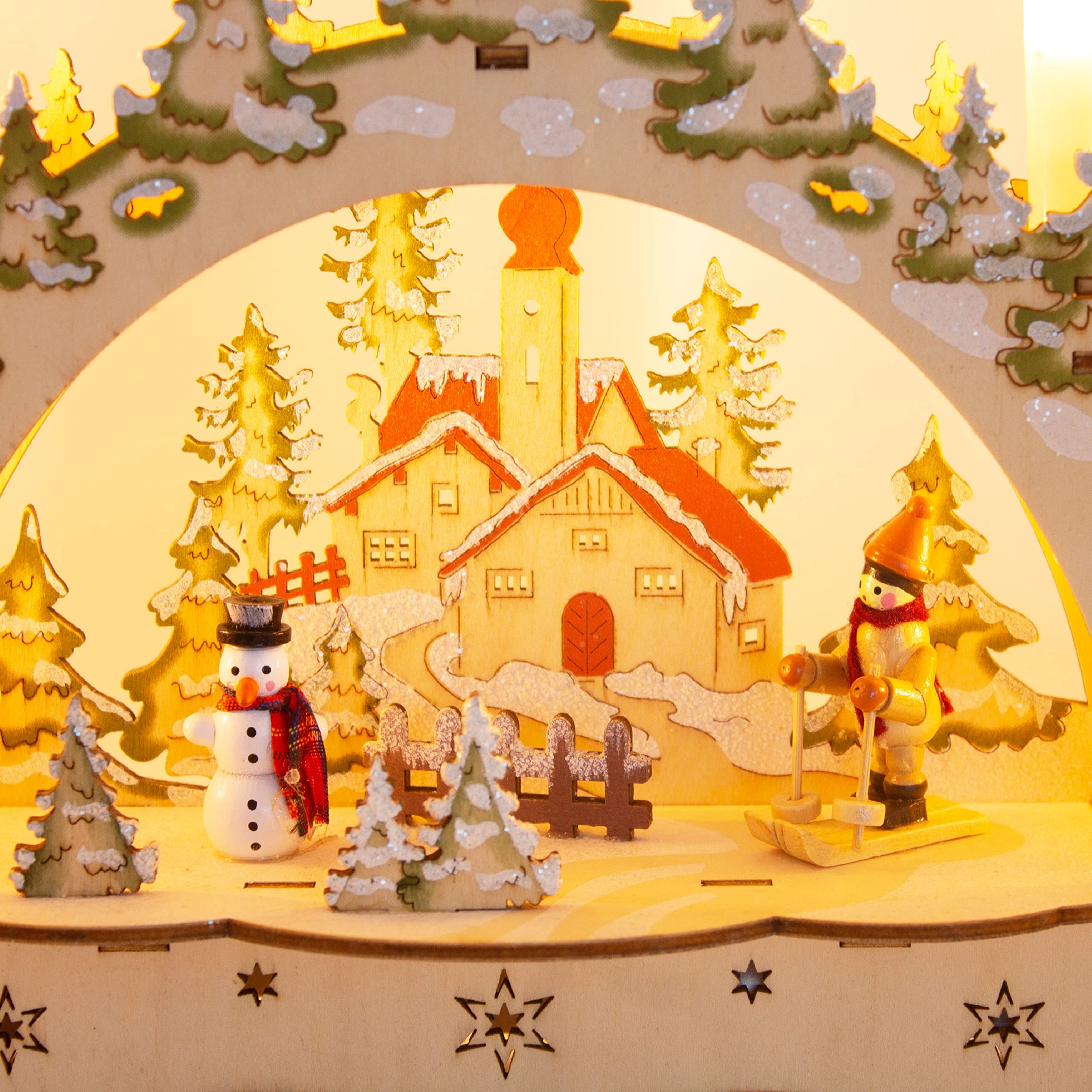 ToCi LED-Schwibbogen mit 5 Kerzen – Weihnachtsdeko Ski-Motiv 35cm