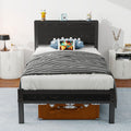 Diahomy Single Metal Platform Bed Frame with Wood Storage Headboard
