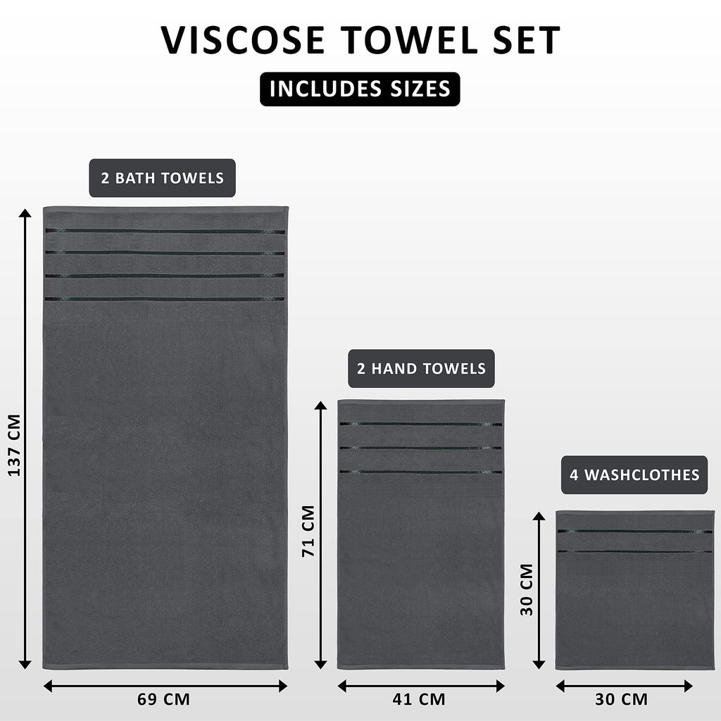 Utopia Towels 8-Piece Luxury Towel Set with Viscose Stripe, Grey - image 2