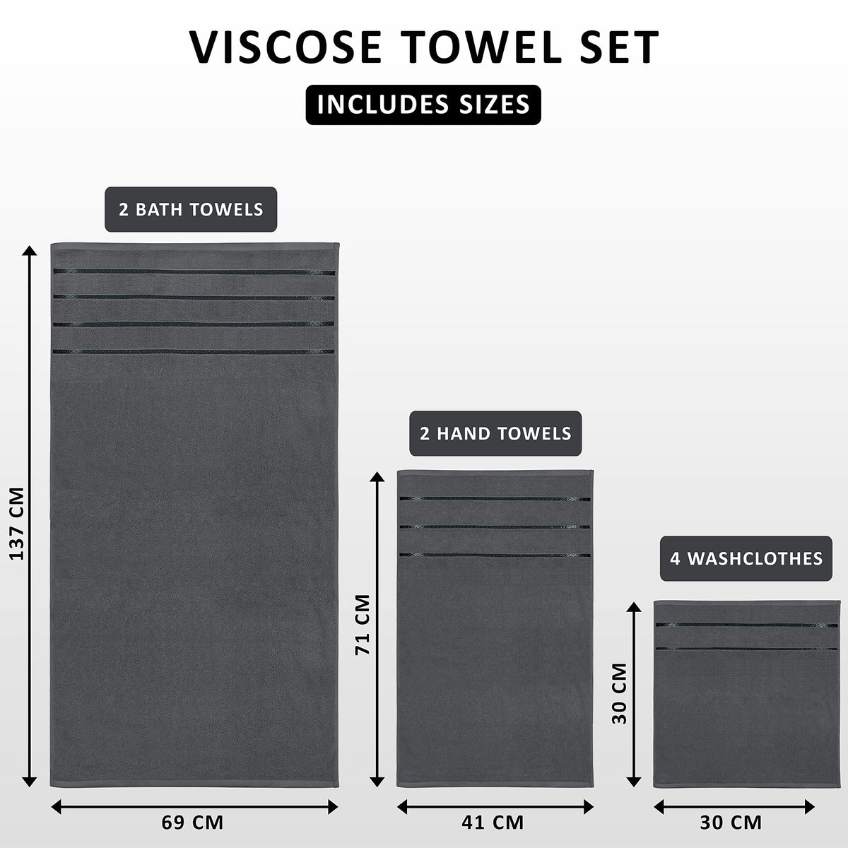 Utopia Towels 8-Piece Luxury Towel Set with Viscose Stripe, Grey - image 2