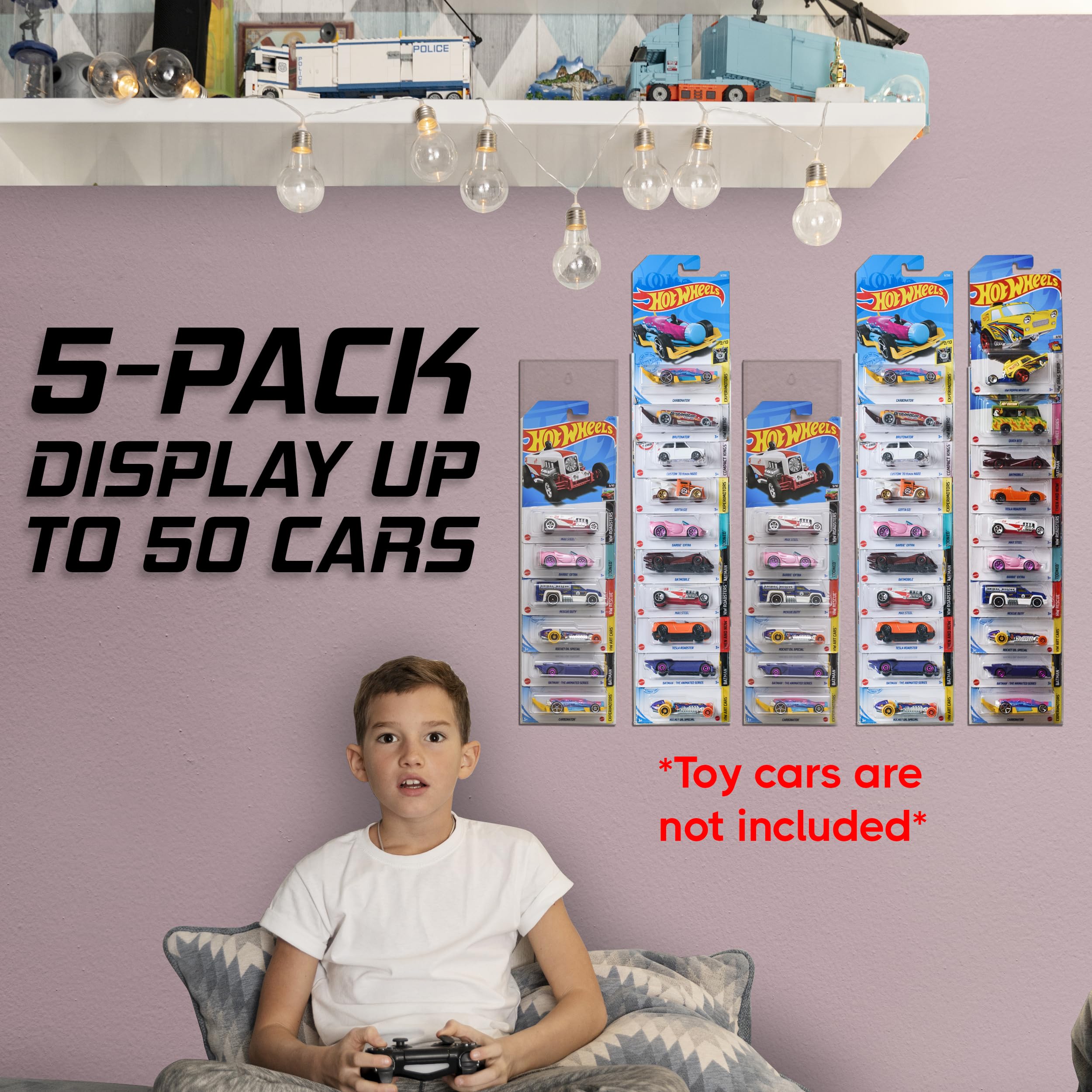Tapeera Model Car Display Case Wall Mount for Hot Wheels - 5-Pack Acrylic